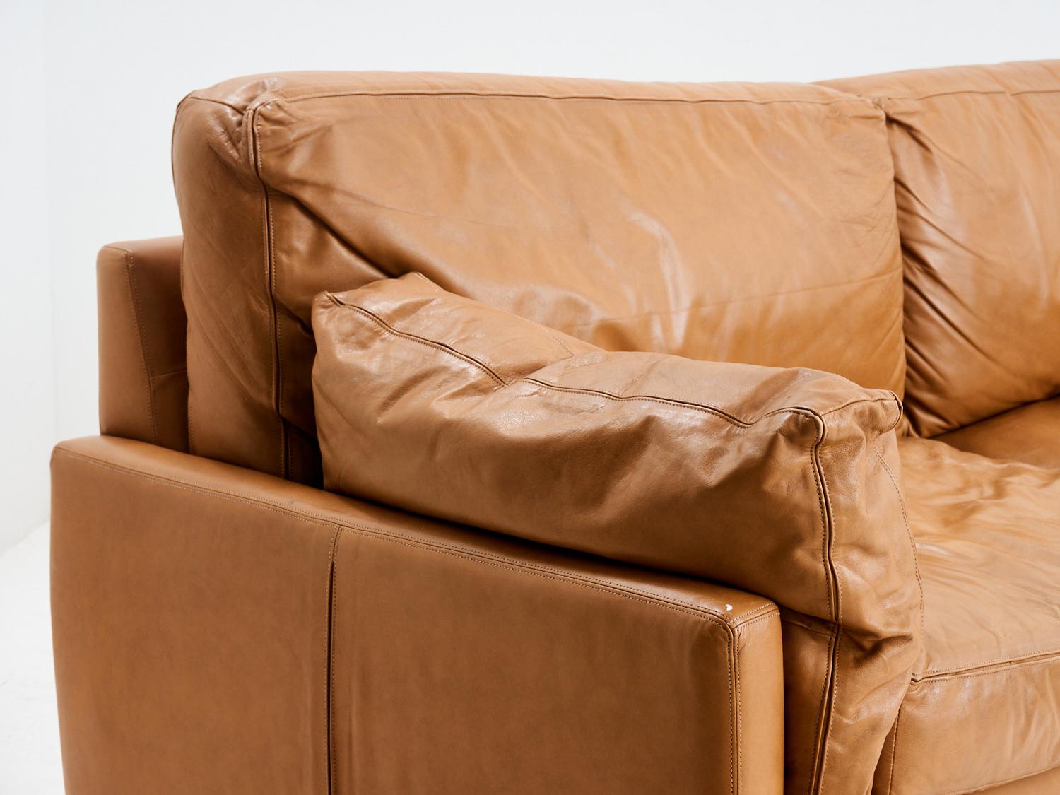 Late 20th Century 1970s Cognac Leather Sofa For Sale