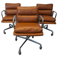 1970s Cognac Soft Pad Chairs by Charles & Ray Eames for Herman Miller, set of 3