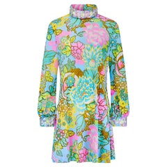 Colin Glascoe Psychedelic Floral verschönertes Kleid mit Liberty Print, 1970er Jahre