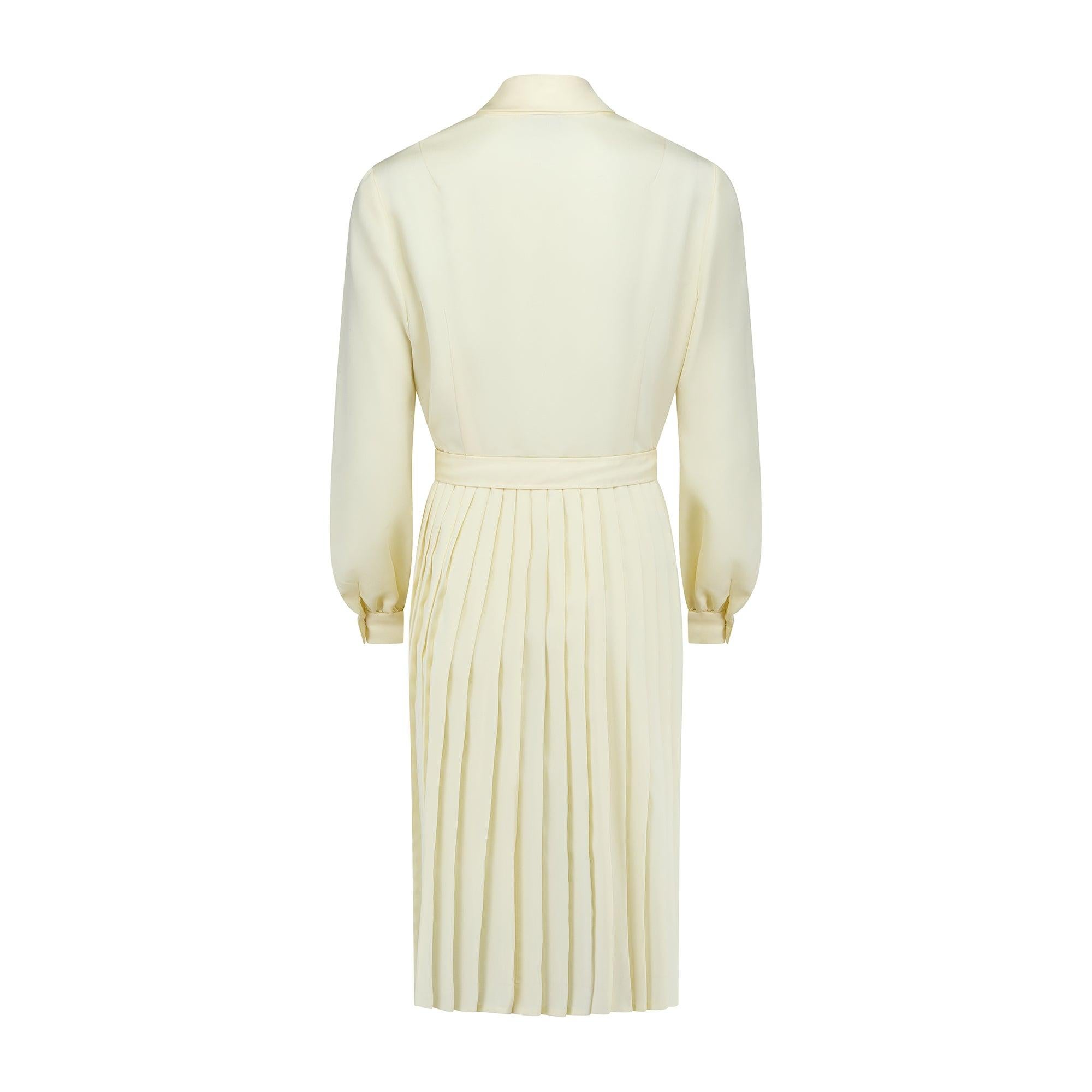 Beige 1970s Colin Glascoe Pleated Skirt Shirt Dress with Belt For Sale