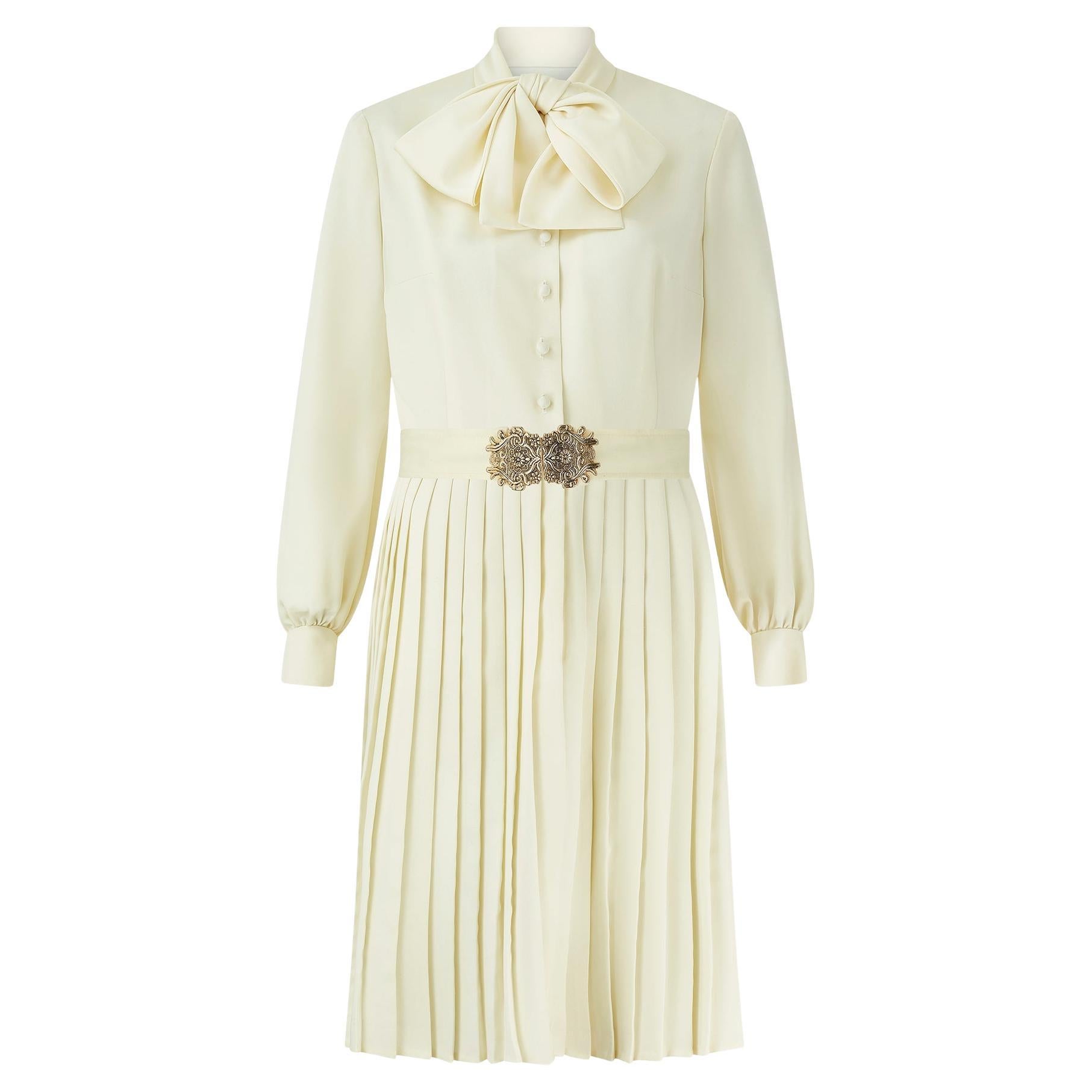 1970s Colin Glascoe Pleated Skirt Shirt Dress with Belt For Sale