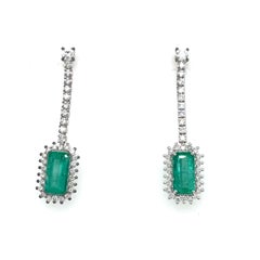 70s Colombian Emerald, Diamond Gold Earrings