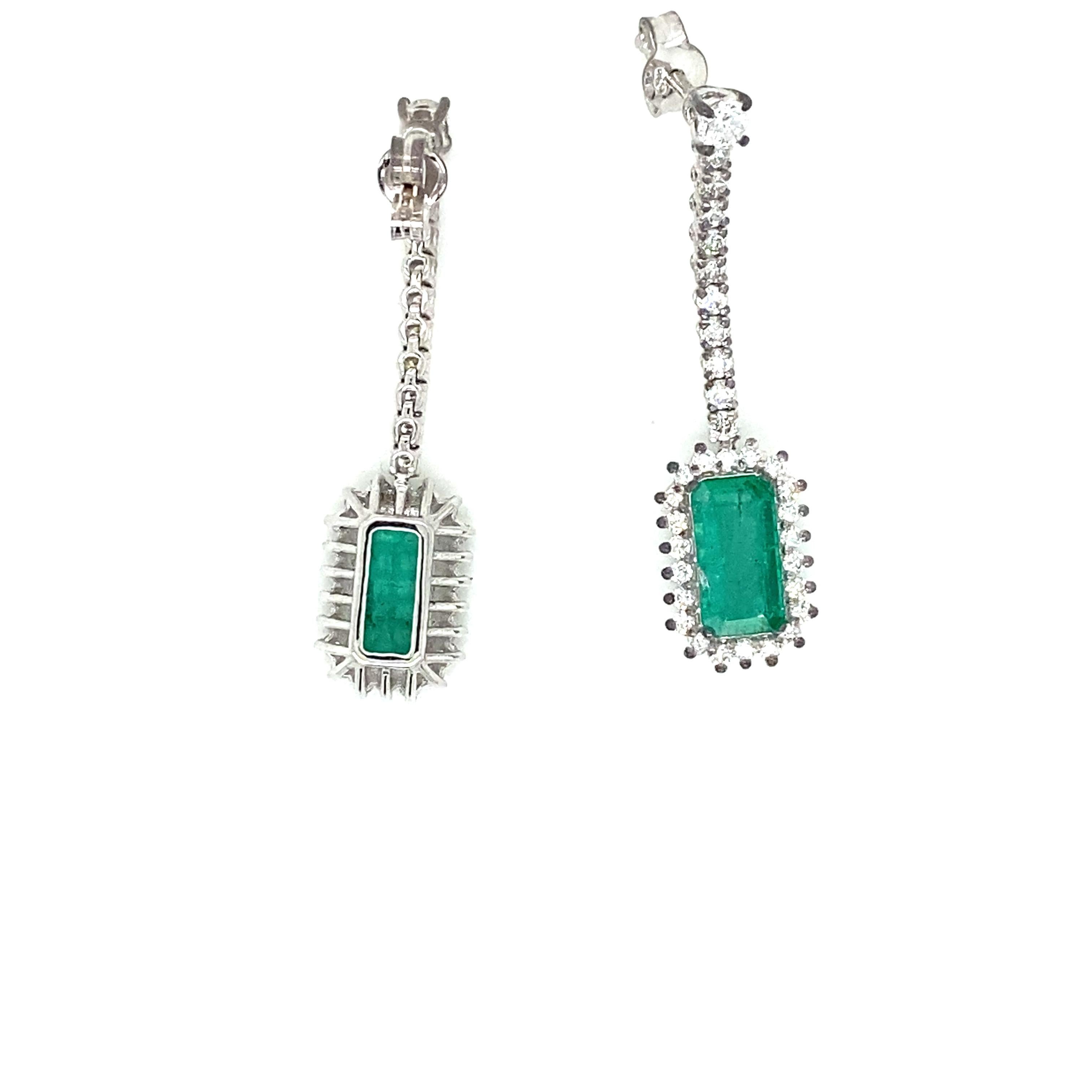 Retro 70s Colombian Emerald, Diamond Gold Earrings For Sale