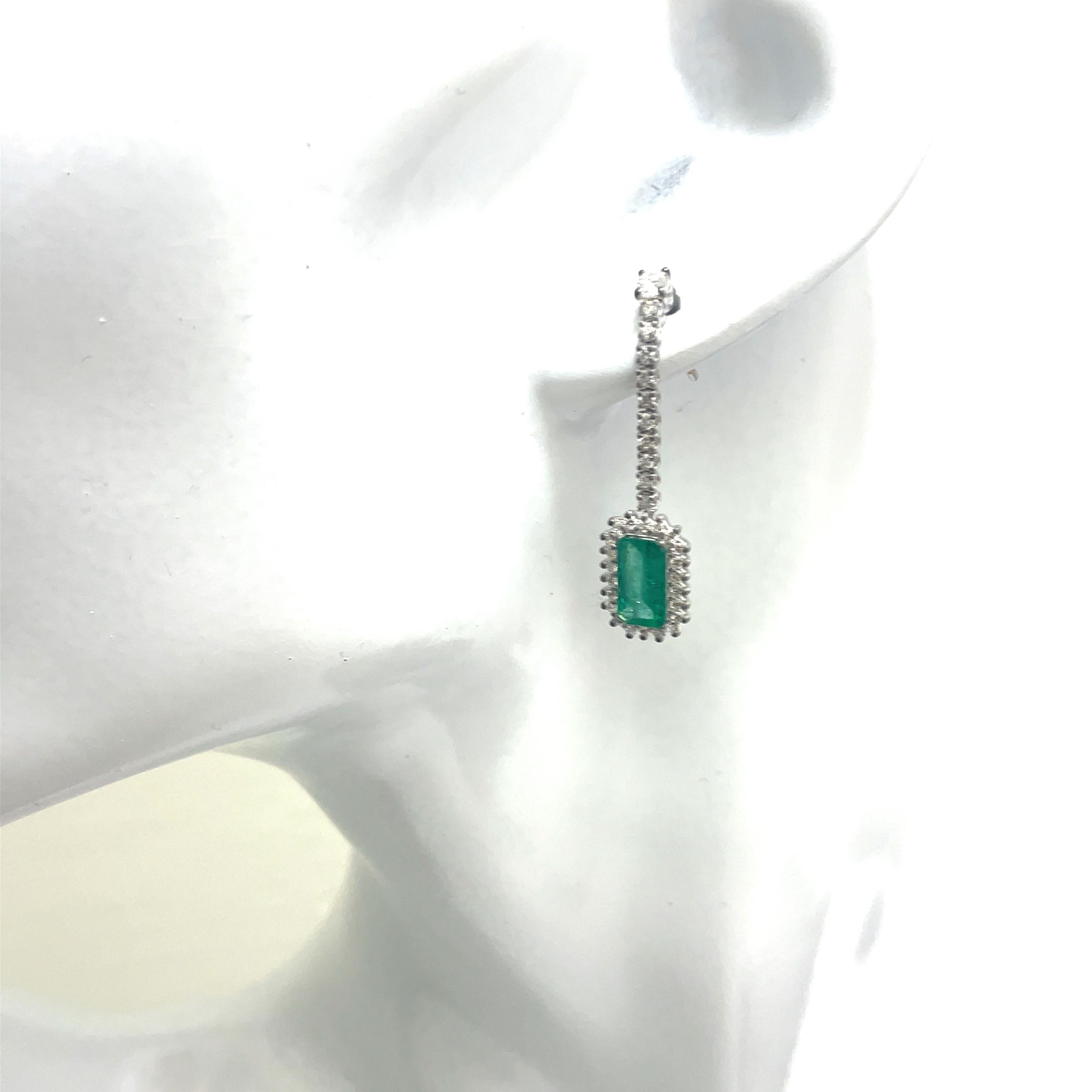 70s Colombian Emerald, Diamond Gold Earrings For Sale 3