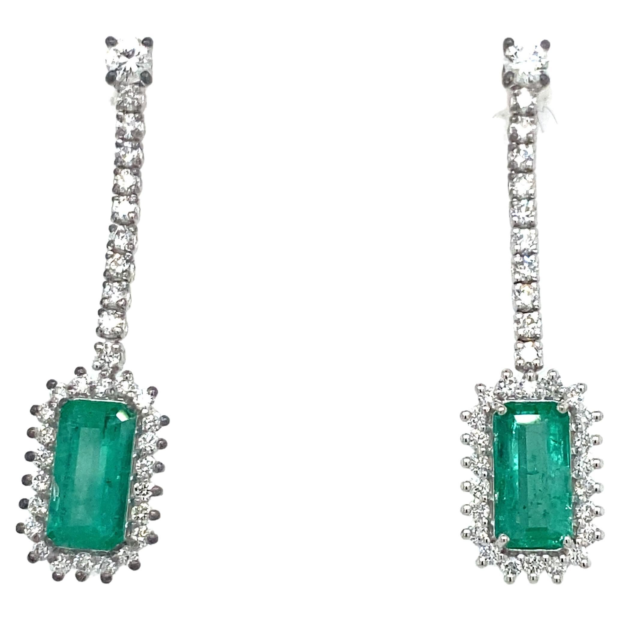70s Colombian Emerald, Diamond Gold Earrings For Sale