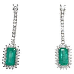 70s Colombian Emerald, Diamond Gold Earrings