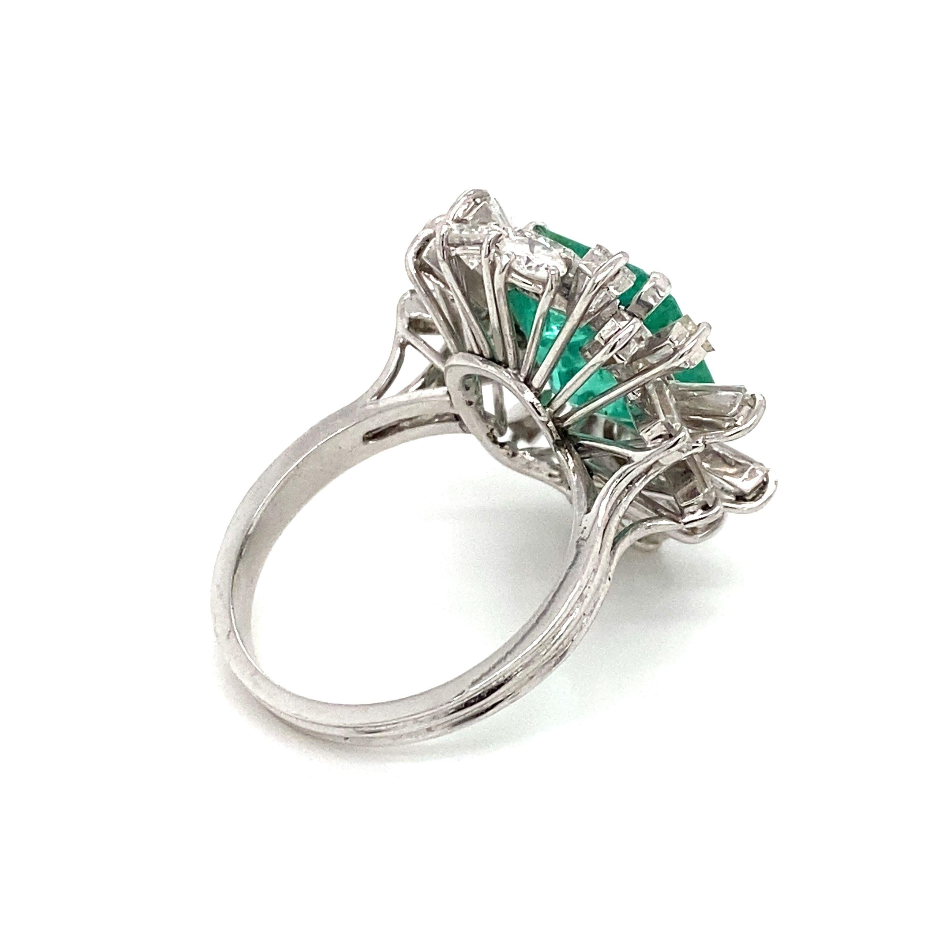 Emerald Cut 1970s Colombian Emerald, Diamond Gold Ring For Sale