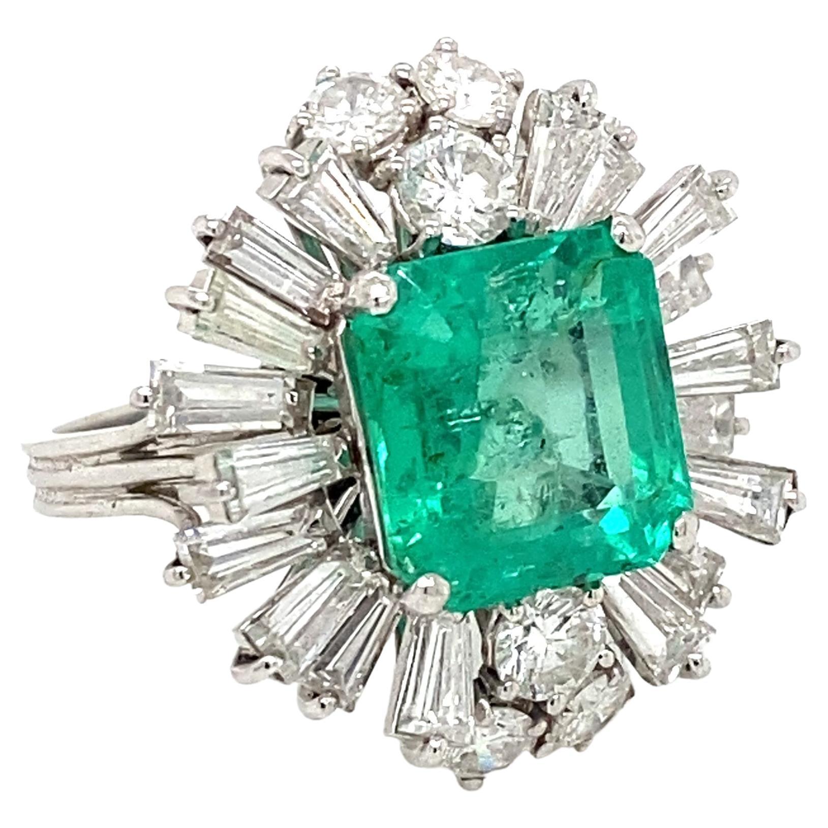 1970er Kolumbianischer Smaragd, Diamant Goldring