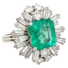 Vintage 1970s Colombian Emerald, Diamond Gold Ring