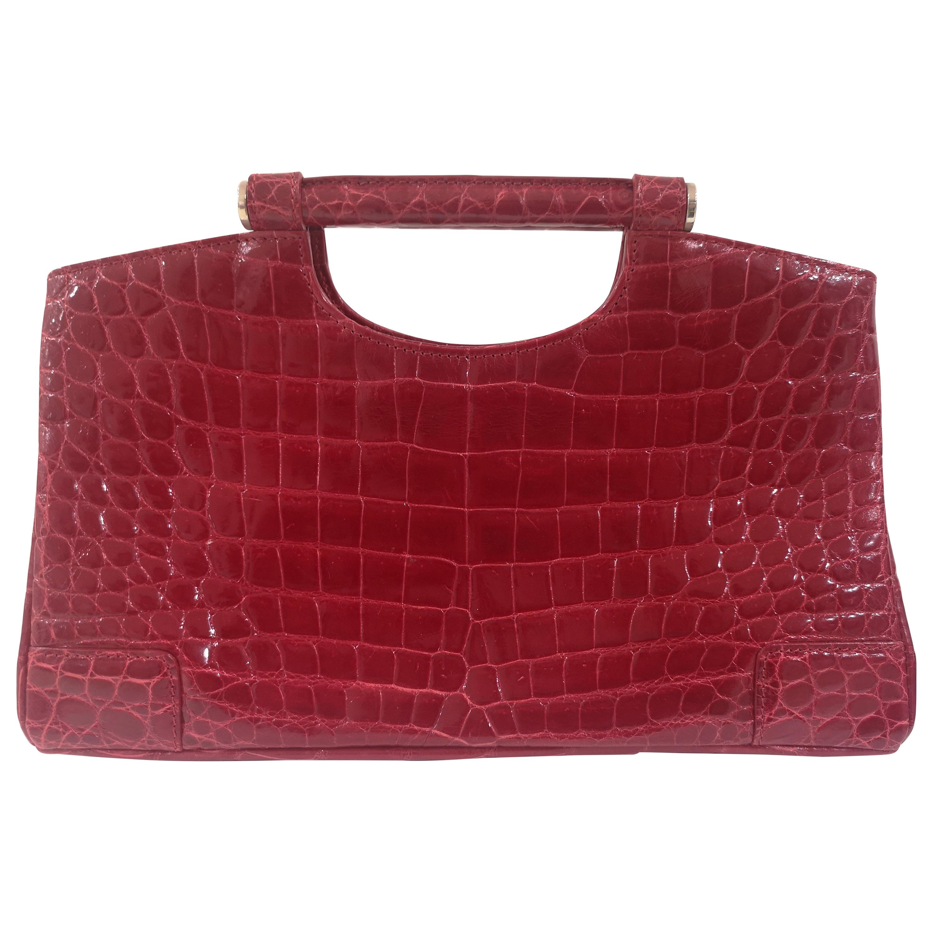 1970s Colombo Red crocodile handbag