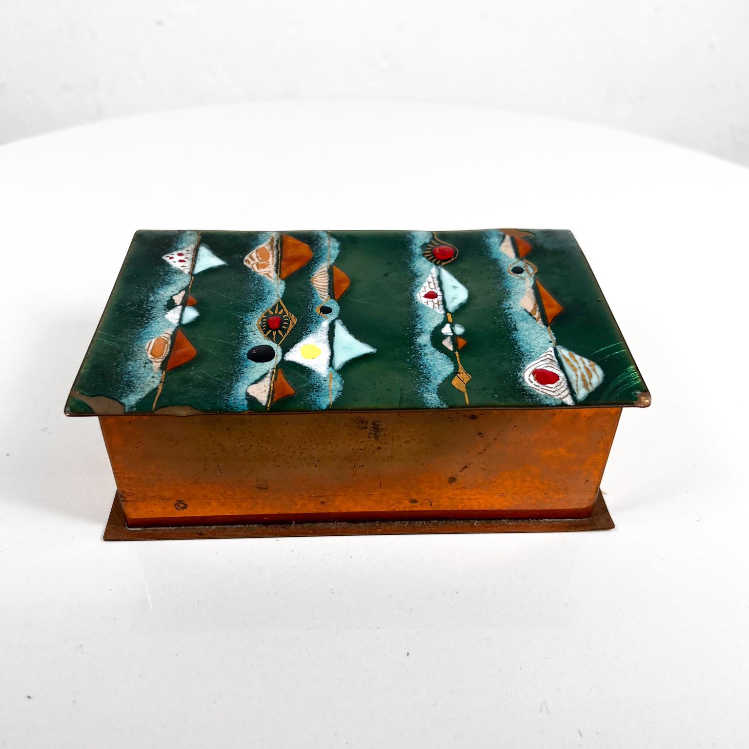 Mid-Century Modern 1970s Elegant Copper Enamel Artisan Trinket Box