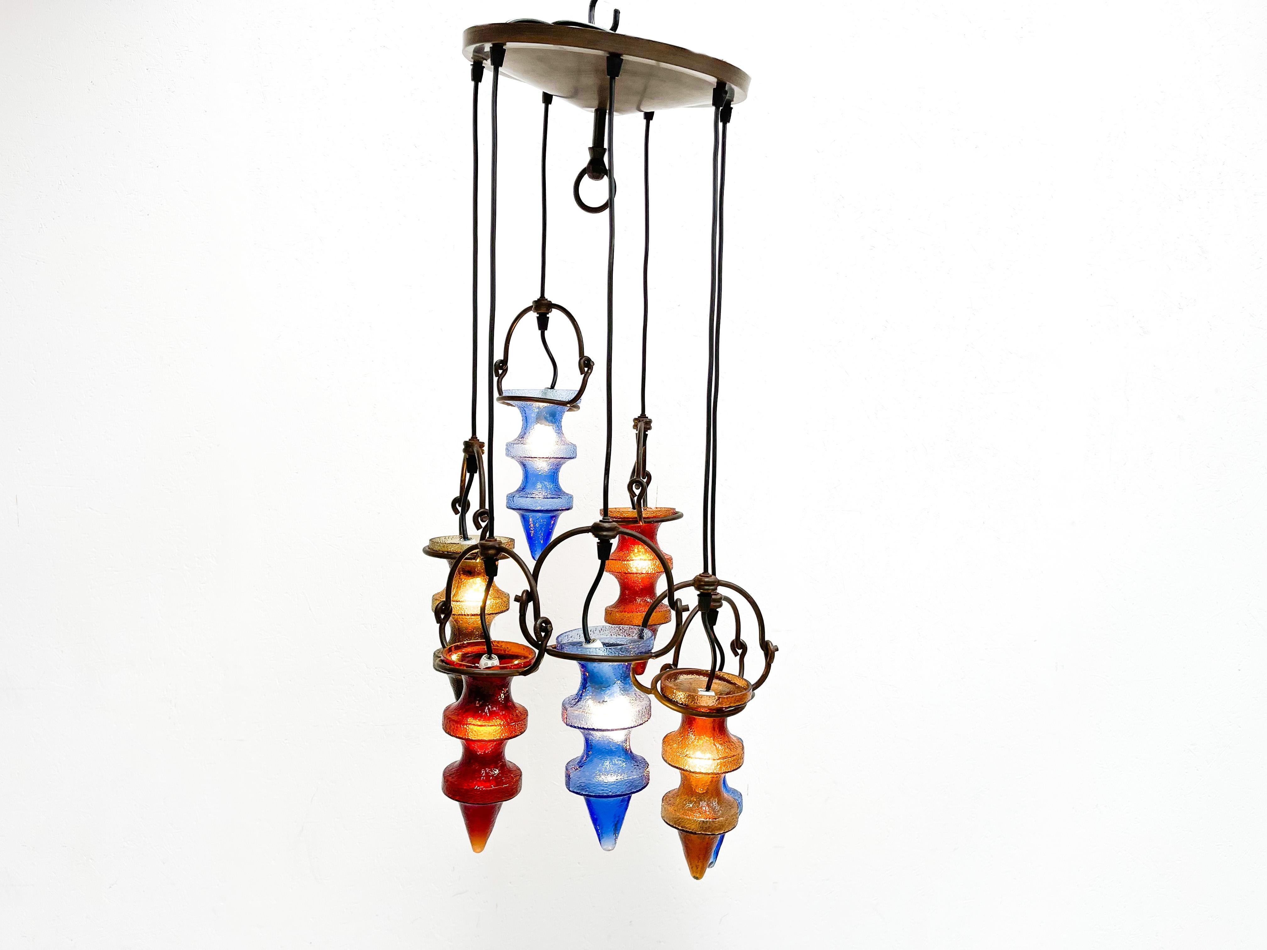 Late 20th Century 1970's Colorful Belgian Glass Chandelier by Nanny Still for Massive For Sale