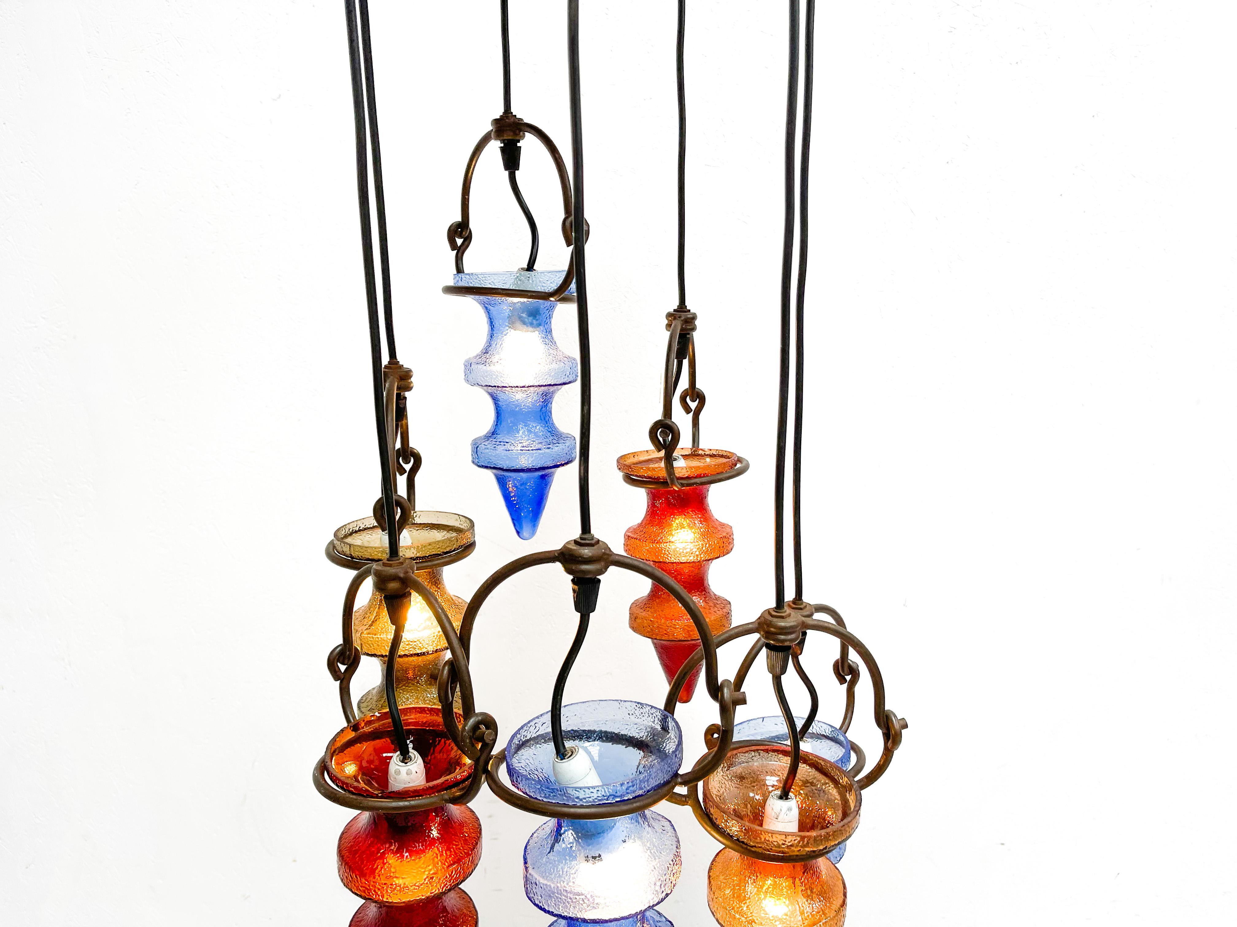 Blown Glass 1970's Colorful Belgian Glass Chandelier by Nanny Still for Massive For Sale