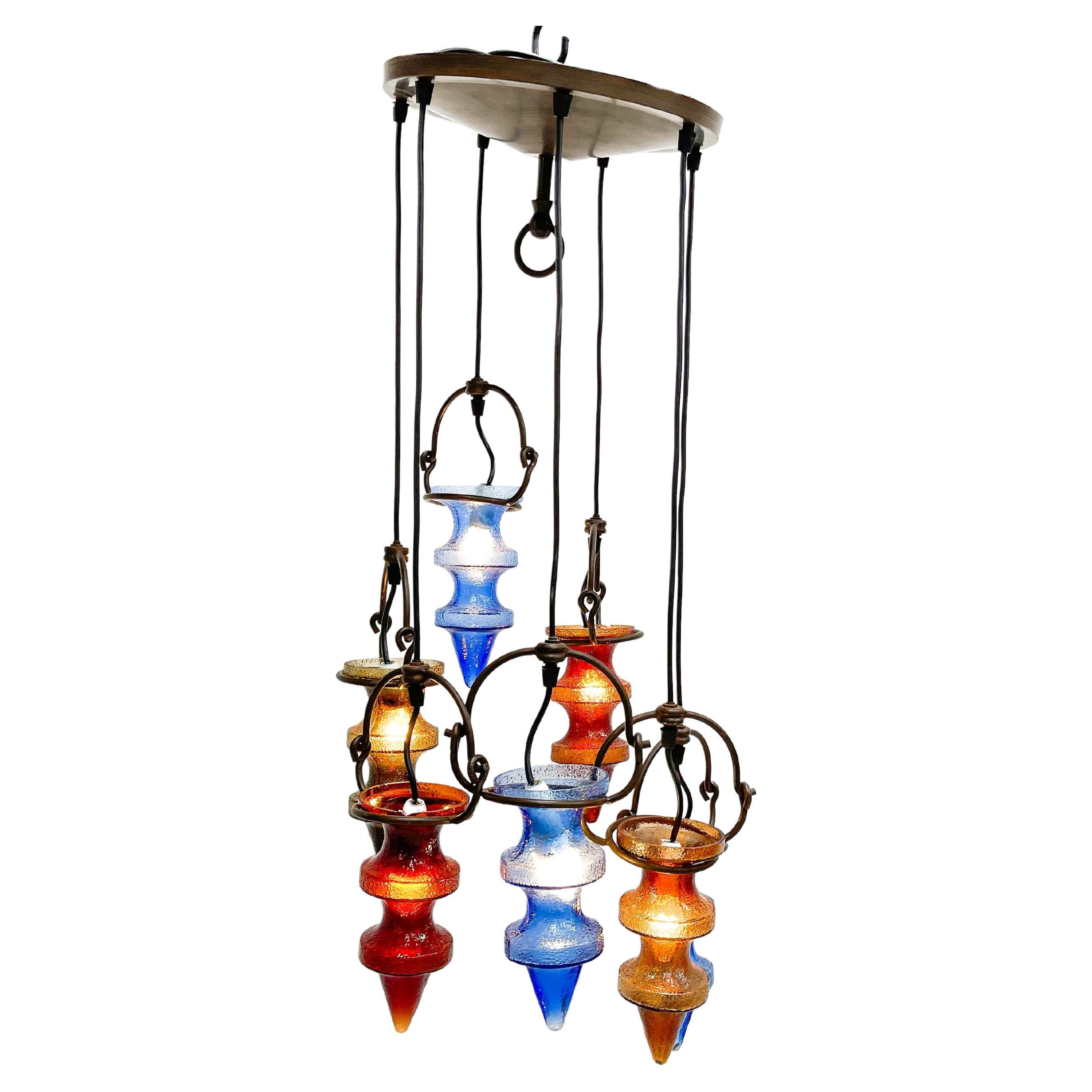 1970's Colorful Belgian Glass Chandelier by Nanny Still for Massive For Sale