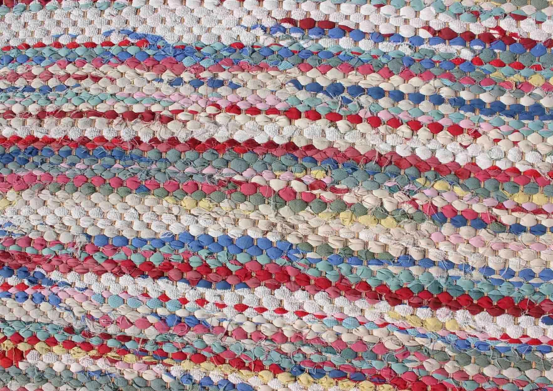 Large Colorful American Braided Rug with Horizontal Stripes and Fringe Detail For Sale 5