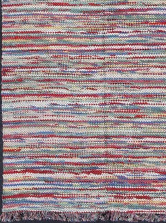 Großer farbenfroher amerikanischer geflochtener Teppich mit horizontalen Streifen 6' 10" x 12'