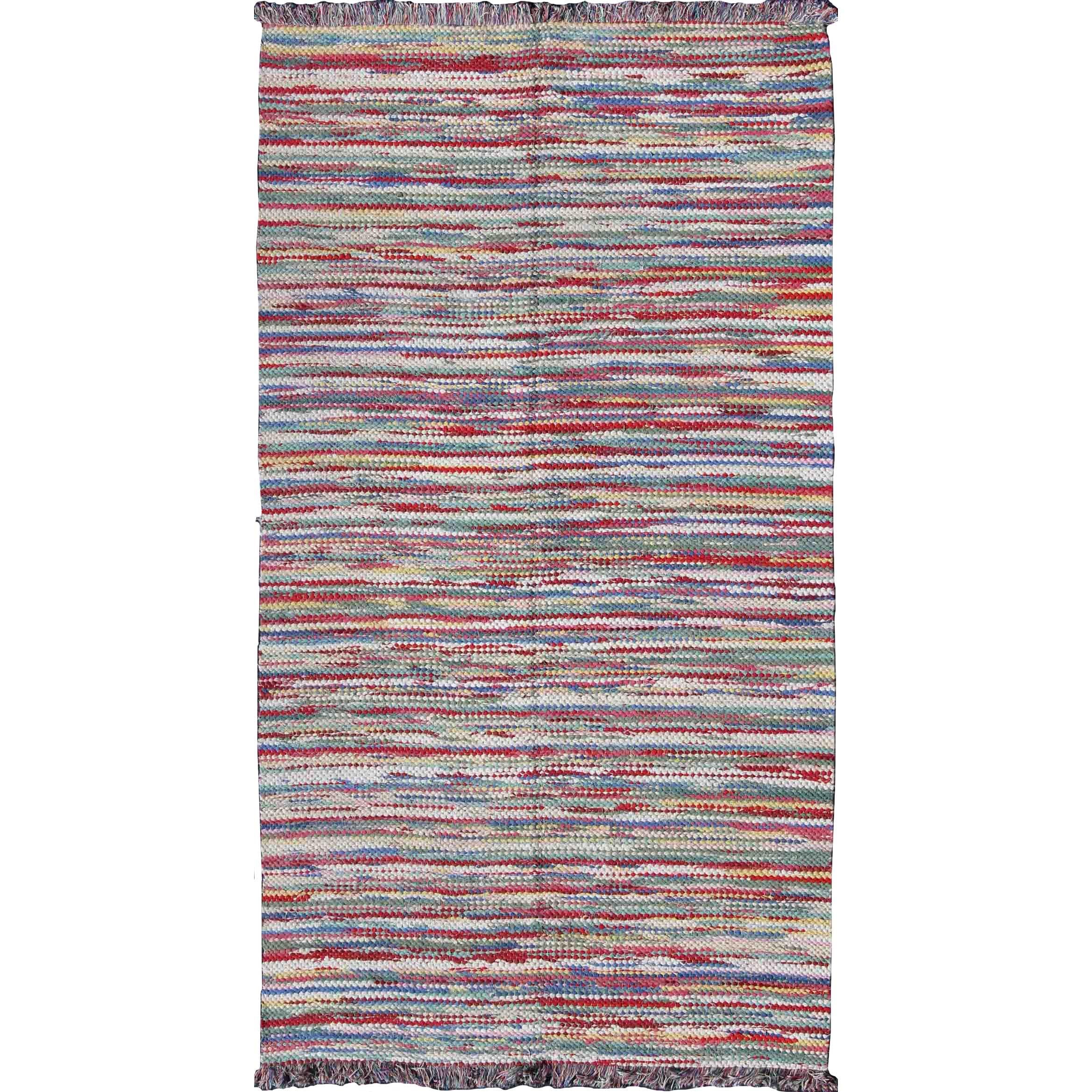 Large Colorful American Braided Rug with Horizontal Stripes and Fringe Detail For Sale