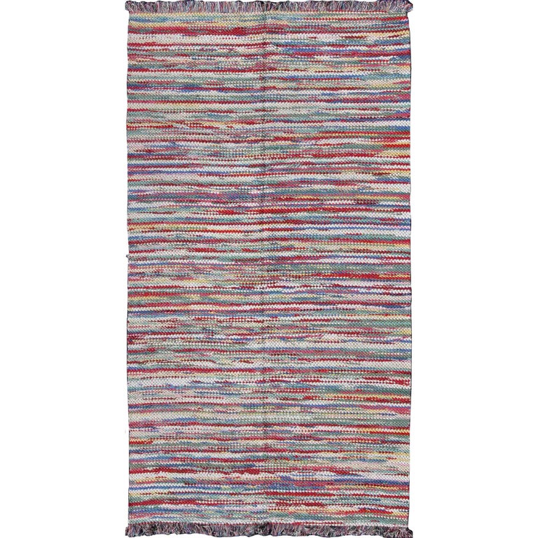Long Horizontal Rug Large Colorful American Braided Rug with Horizontal Stripes and Fringe ...