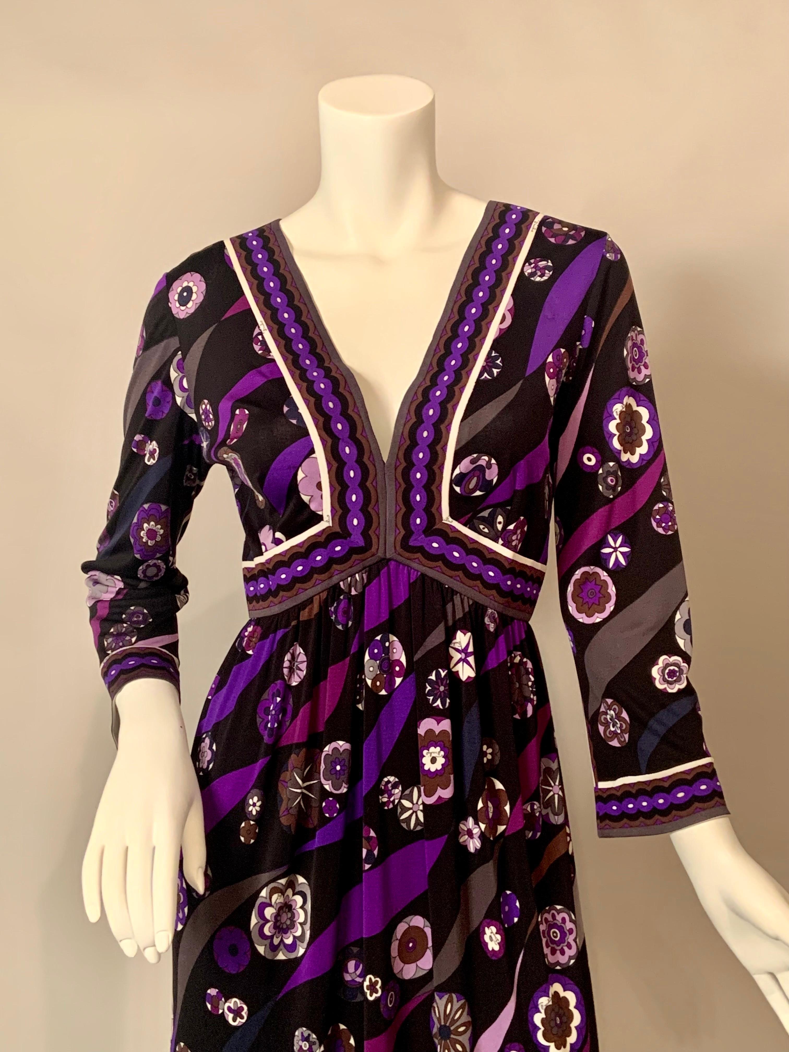 Black 1970's Colorful Emilio Pucci Silk Jersey Dress