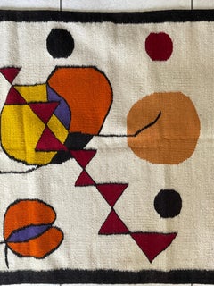 1970er Jahre Bunte abstrakte handgewebte Wolle Wandteppich Teppich