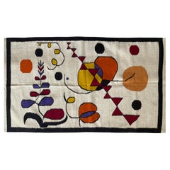 1970er Jahre Bunte abstrakte handgewebte Wolle Wandteppich Teppich