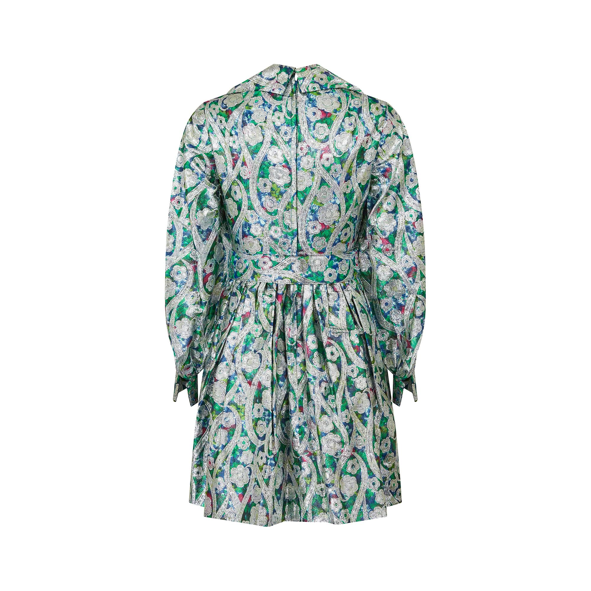 Women's 1970s Colourful Floral and Silver Lame Shirtwaister Dress
