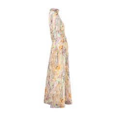 1970s Colourful Marble Print Smocked Maxi Dress