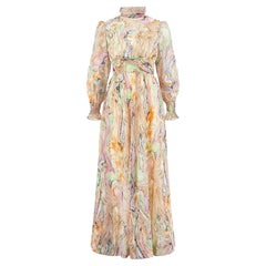 1970s Colourful Marble Print Smocked Maxi Dress