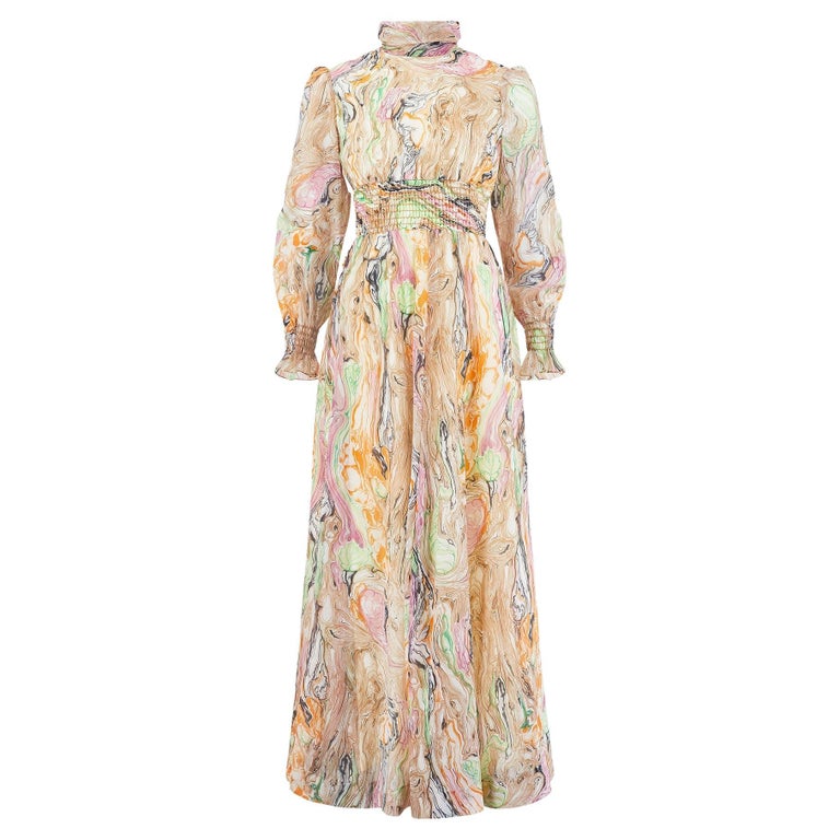 1970s Colourful Marble Print Smocked Maxi Dress For Sale at 1stDibs 1970s Colourful Marble Print Smocked Maxi Dress For Sale at 1stDibs