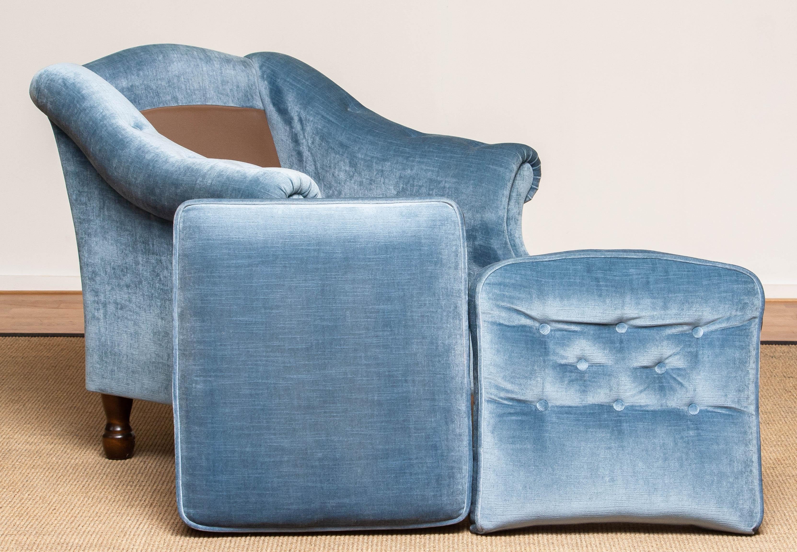 1970's Comfortable Hollywood Regency Lounge Chair with Ice Blue Velvet 5