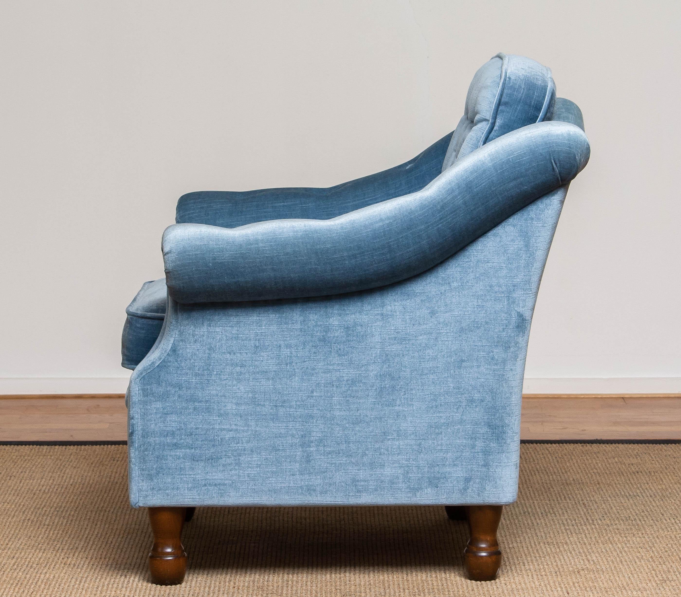 Scandinavian 1970's Comfortable Hollywood Regency Lounge Chair with Ice Blue Velvet