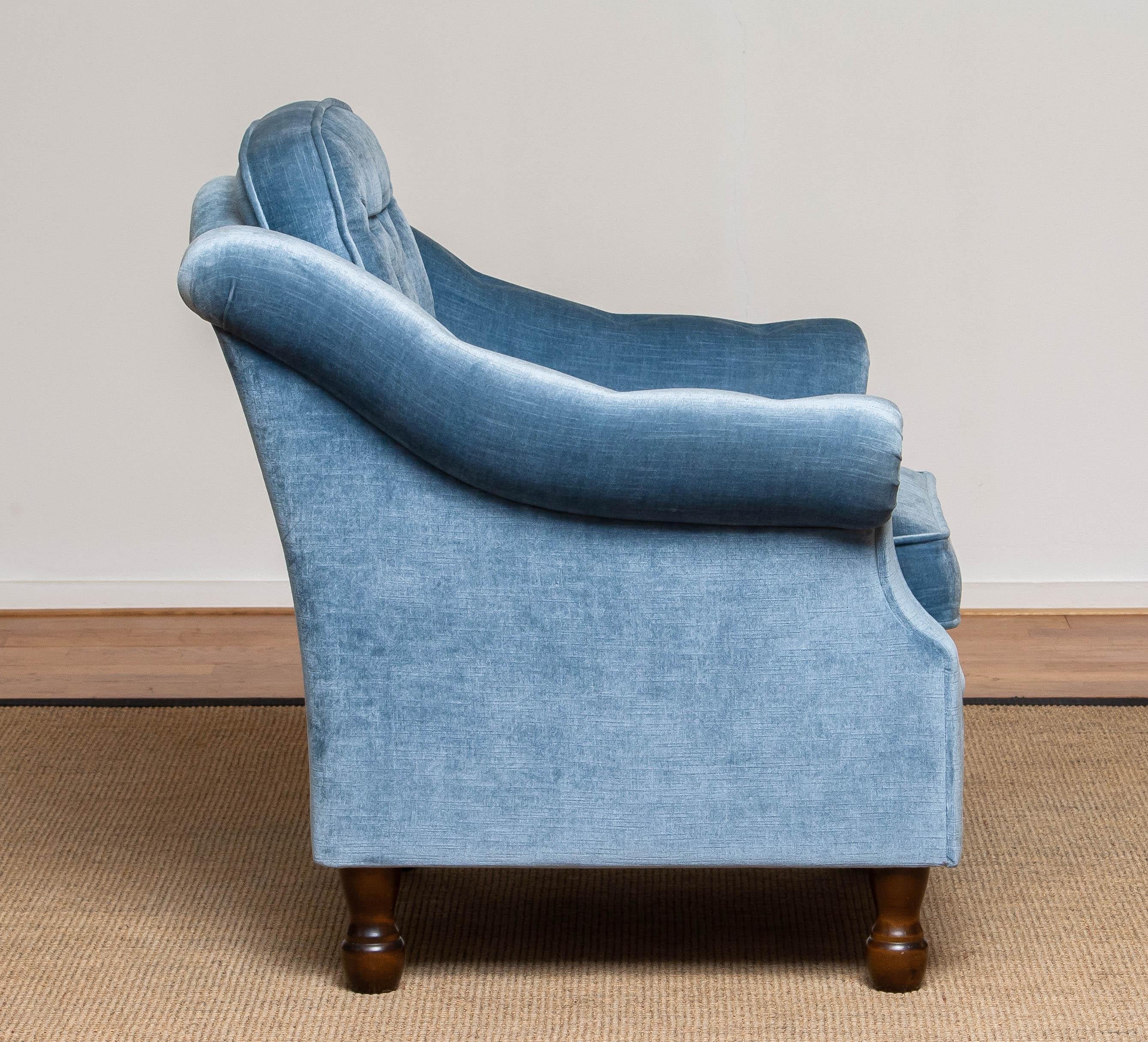 1970's Comfortable Hollywood Regency Lounge Chair with Ice Blue Velvet 1