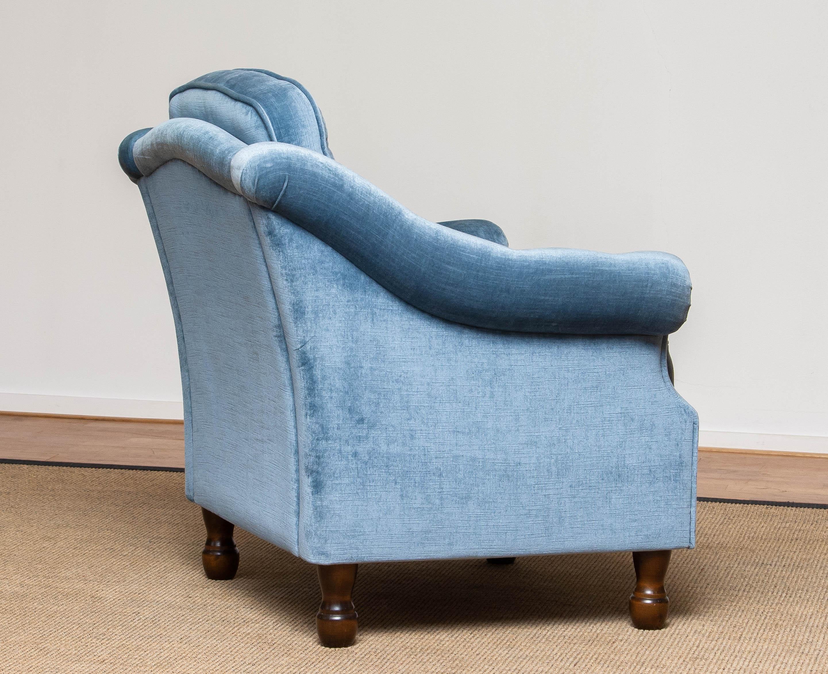 1970's Comfortable Hollywood Regency Lounge Chair with Ice Blue Velvet 3