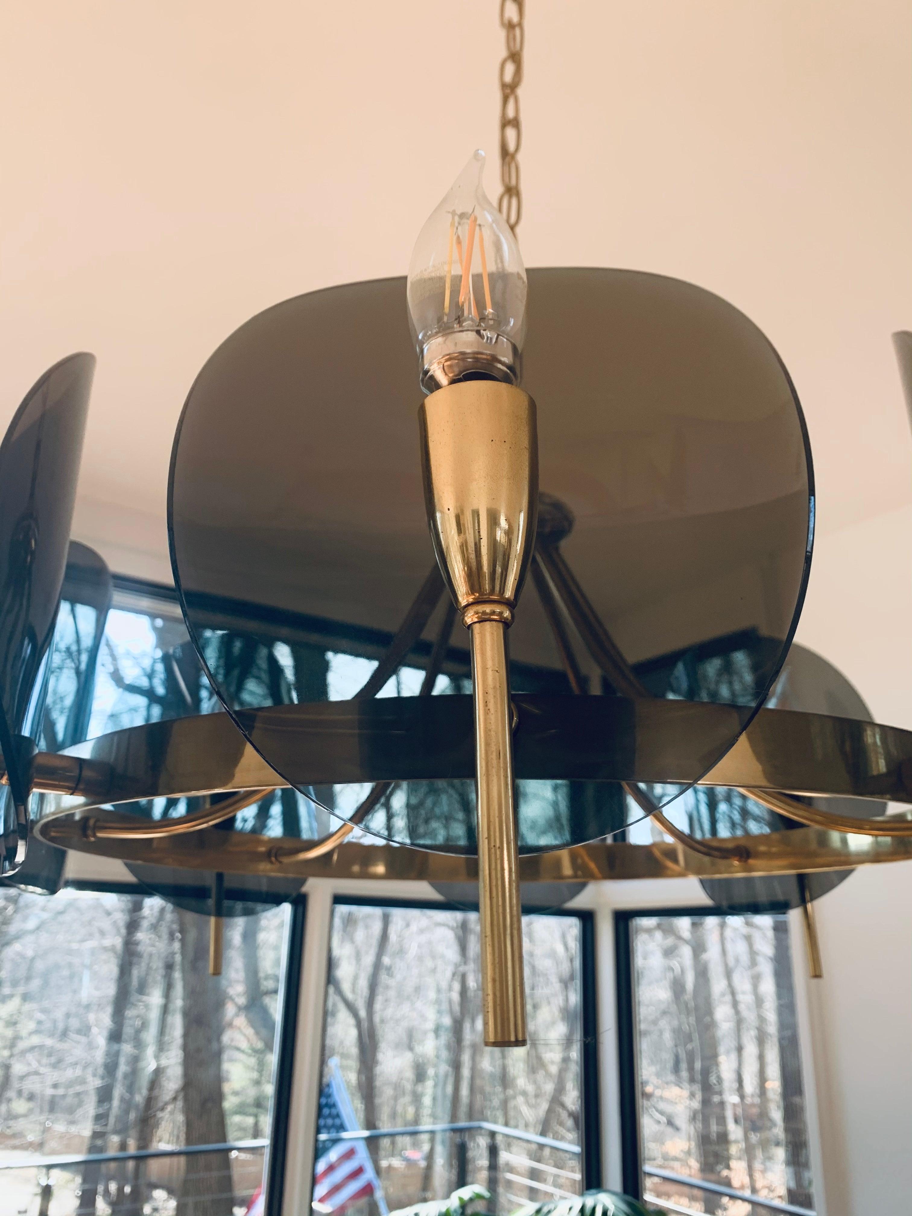 1970's Concave Smoked Lucite Disc Chandelier 3
