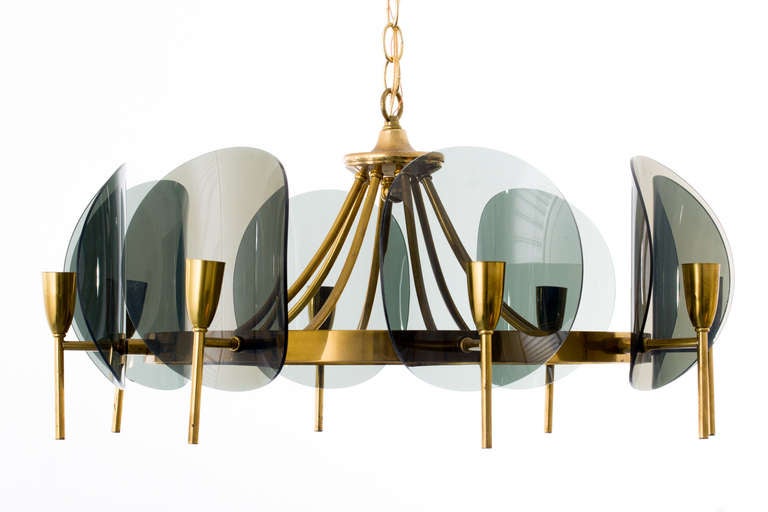 American 1970's Concave Smoked Lucite Disc Chandelier