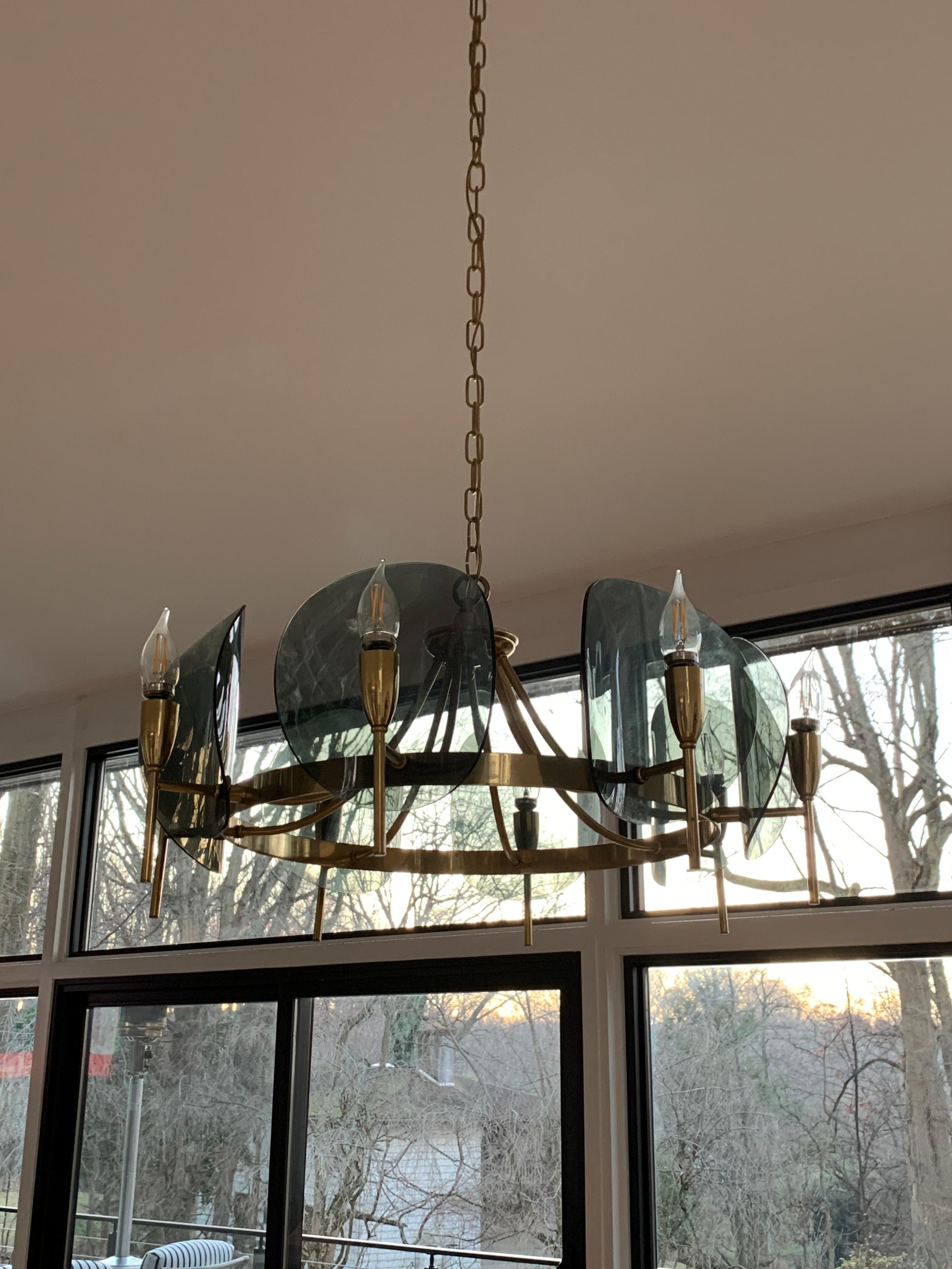 1970's Concave Smoked Lucite Disc Chandelier 2