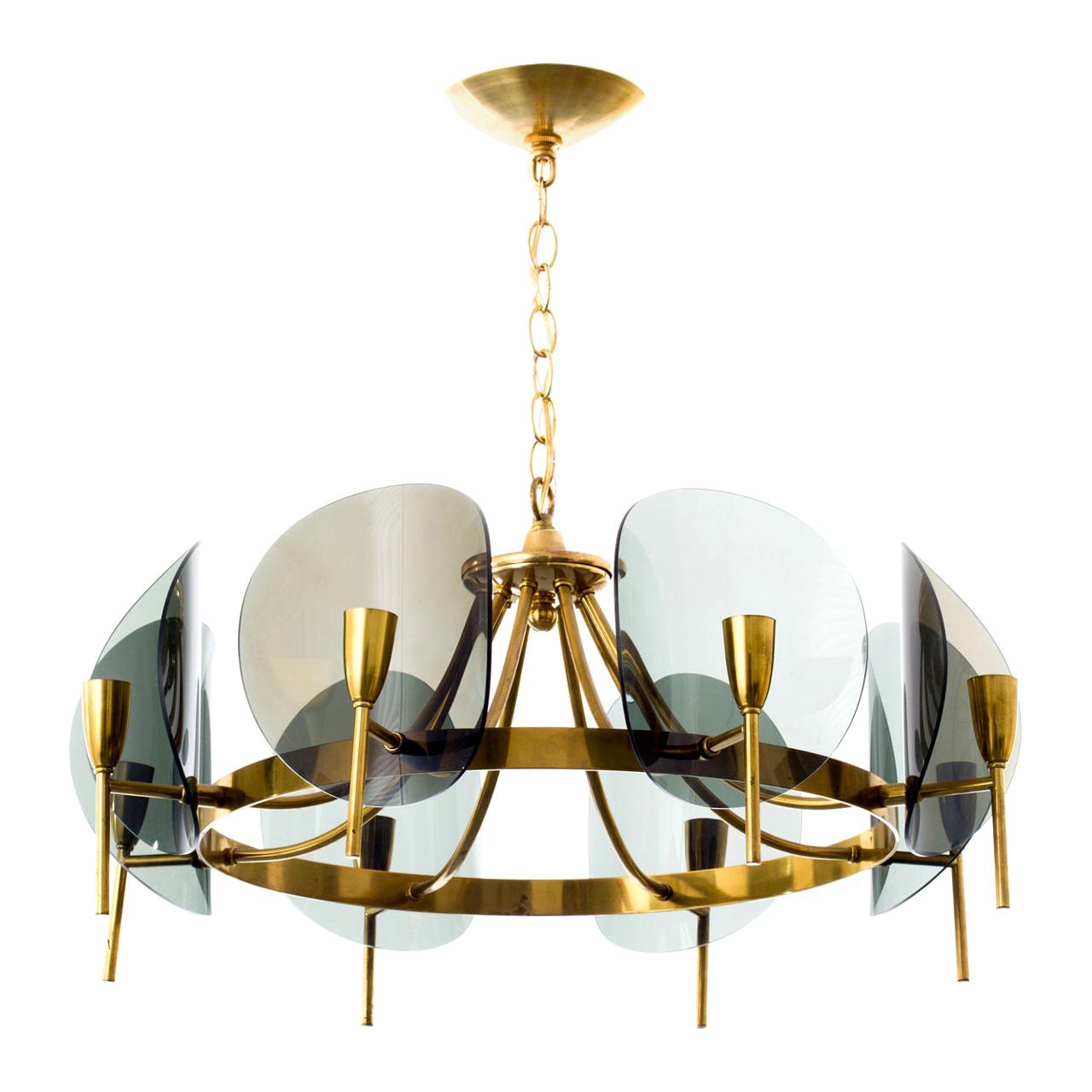 1970's Concave Smoked Lucite Disc Chandelier