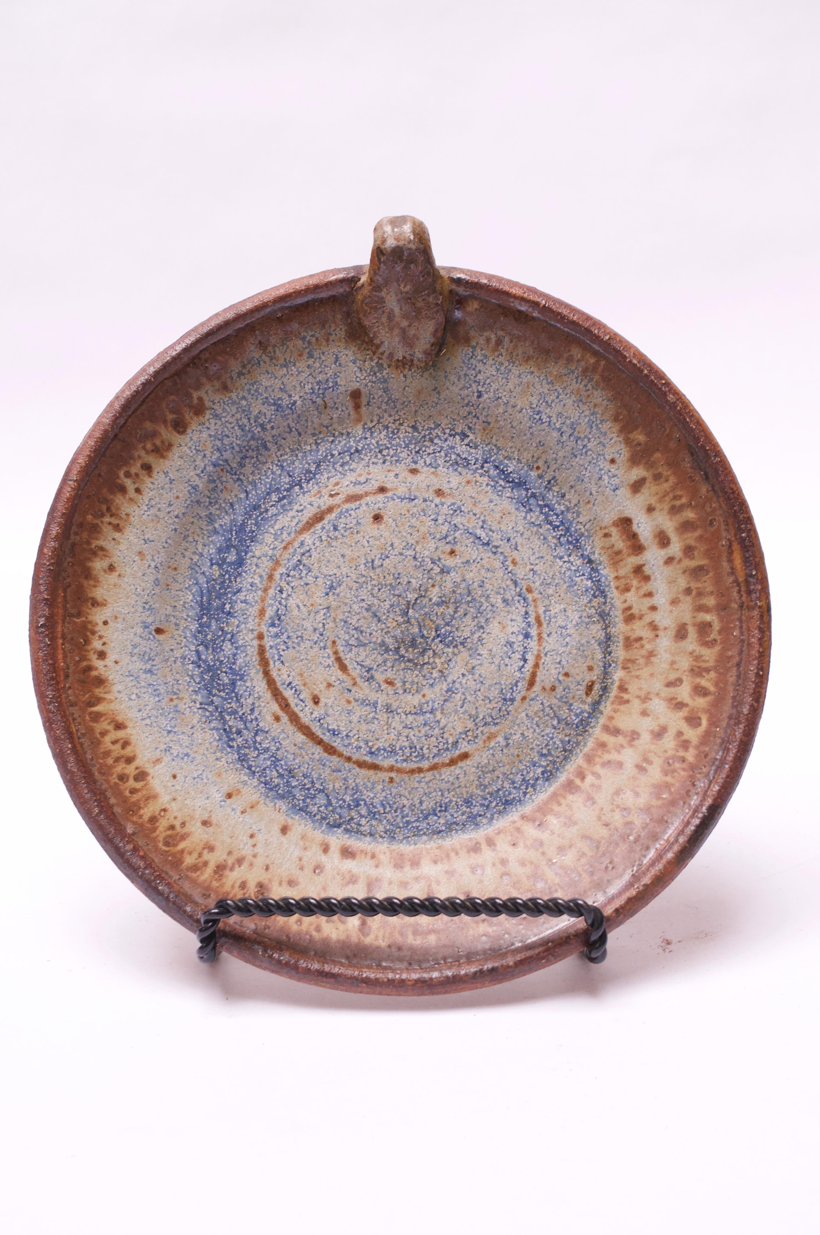 American 1970s Concentric Circle Stoneware Charger in Blue and Brown For Sale