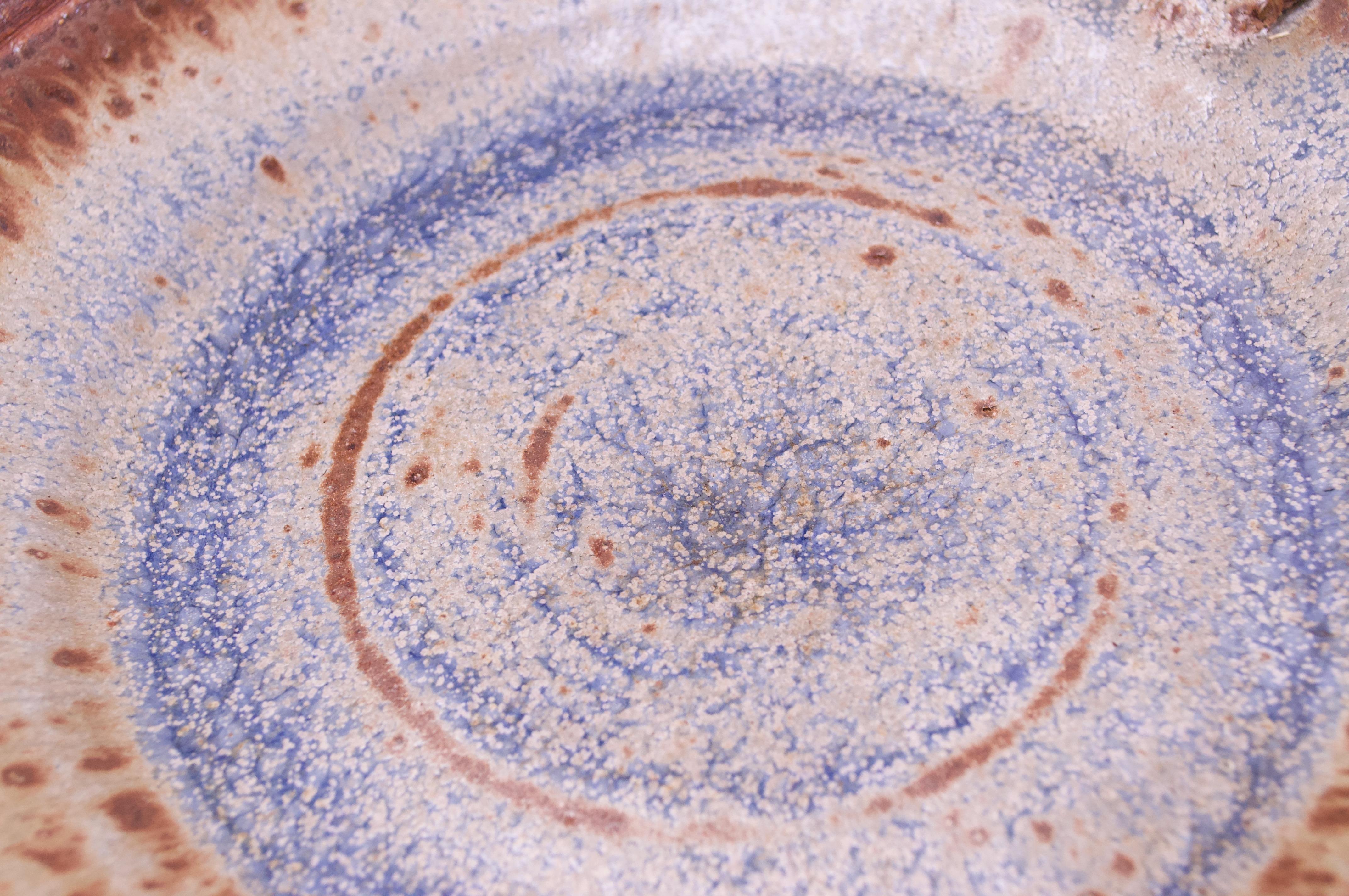 Late 20th Century 1970s Concentric Circle Stoneware Charger in Blue and Brown For Sale
