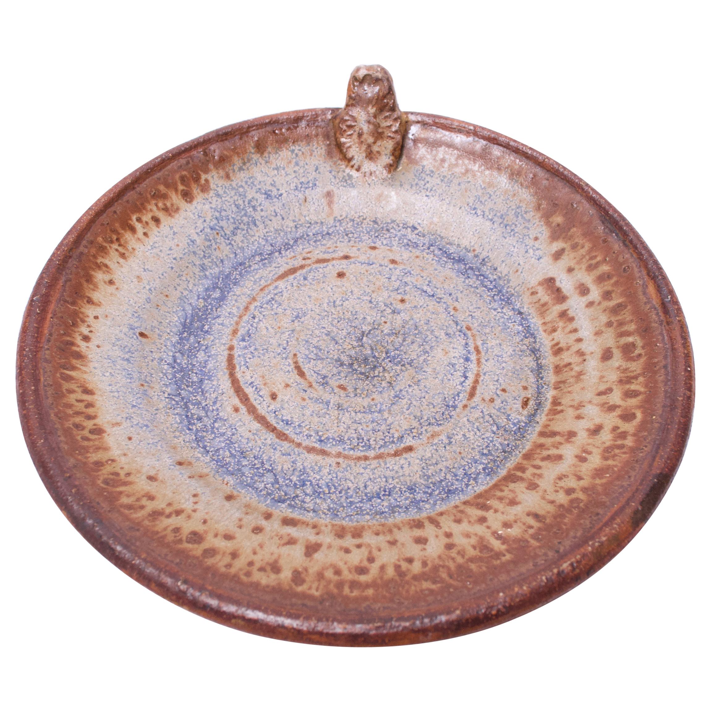 1970s Concentric Circle Stoneware Charger in Blue and Brown For Sale