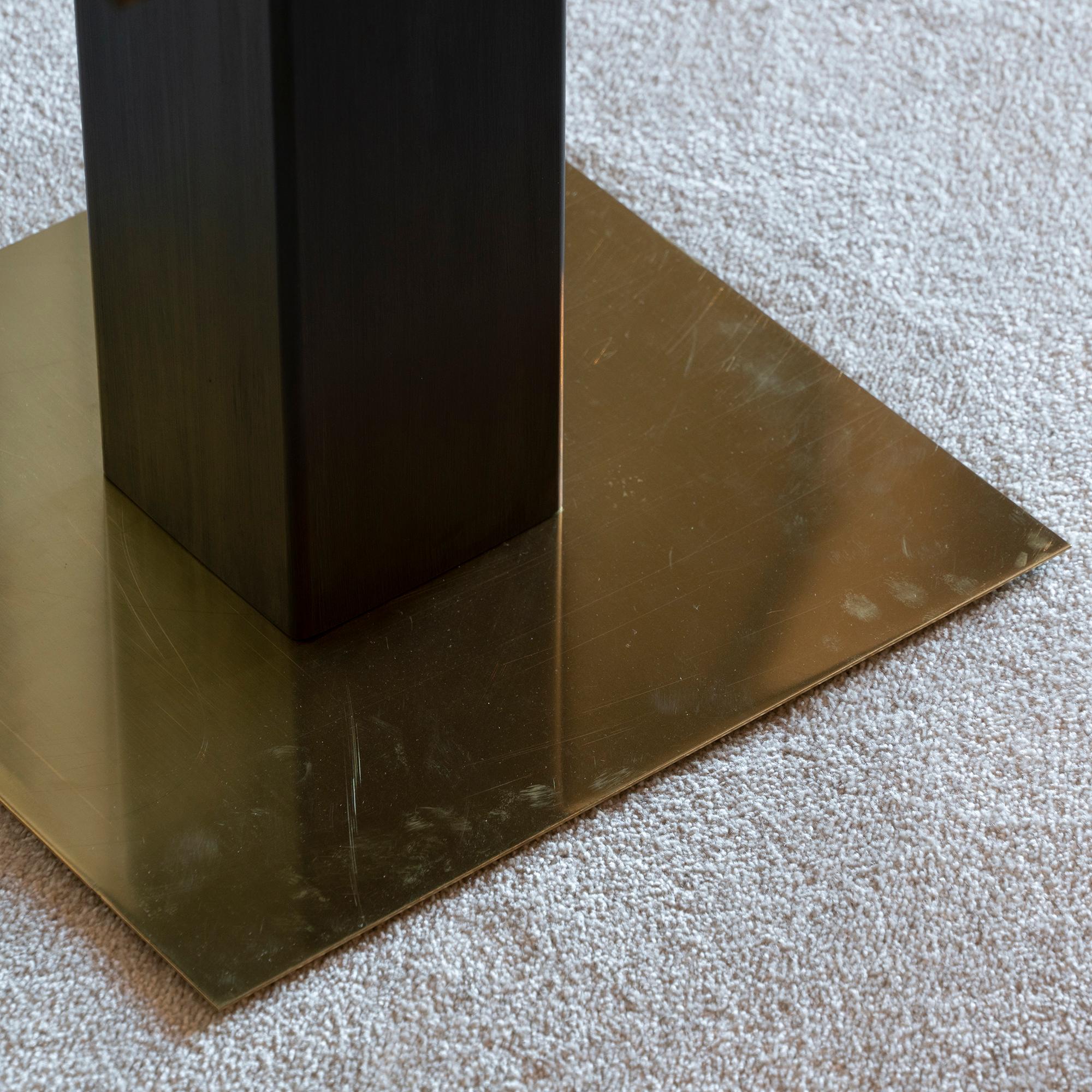 1970s Concrete Low Relief Belgian Side Table, Brass and Steel Base, Glass top 1