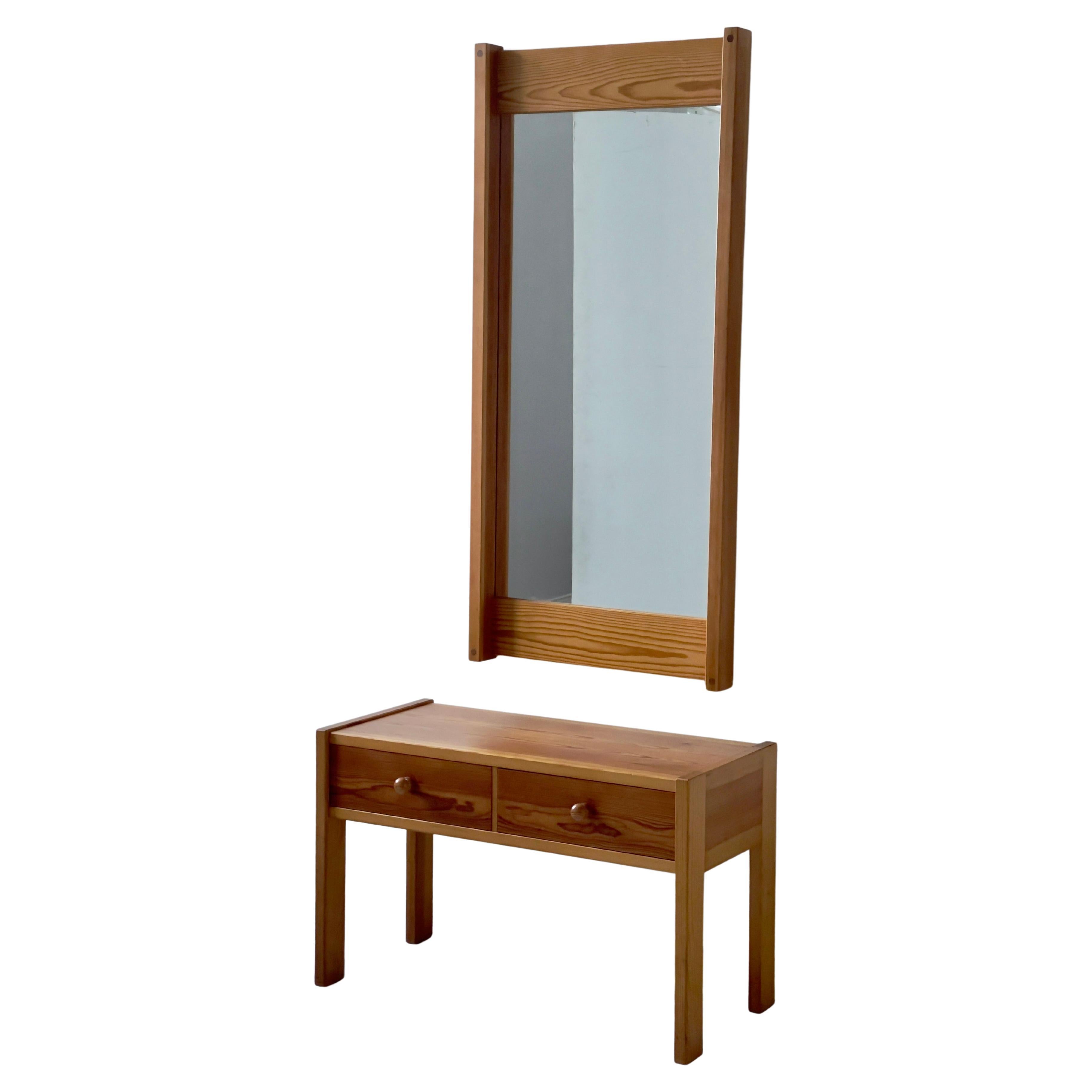 Danish 1970s mirror and console table in solid pine design by Aksel Kjersgaard For Sale