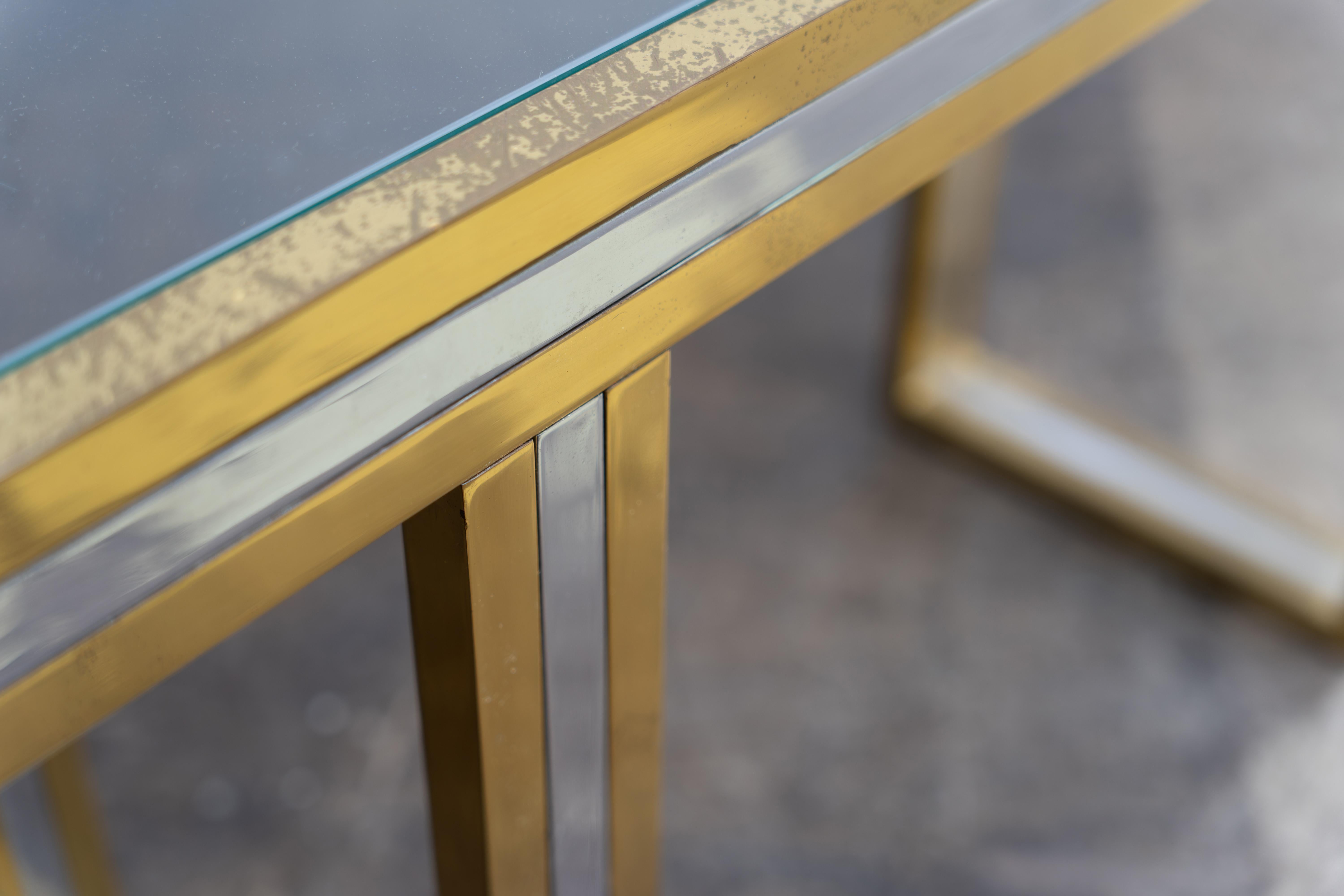1970s Console Table attr. Romeo Rega, Brass, Chrome and Glass, Hollywood Regency For Sale 5