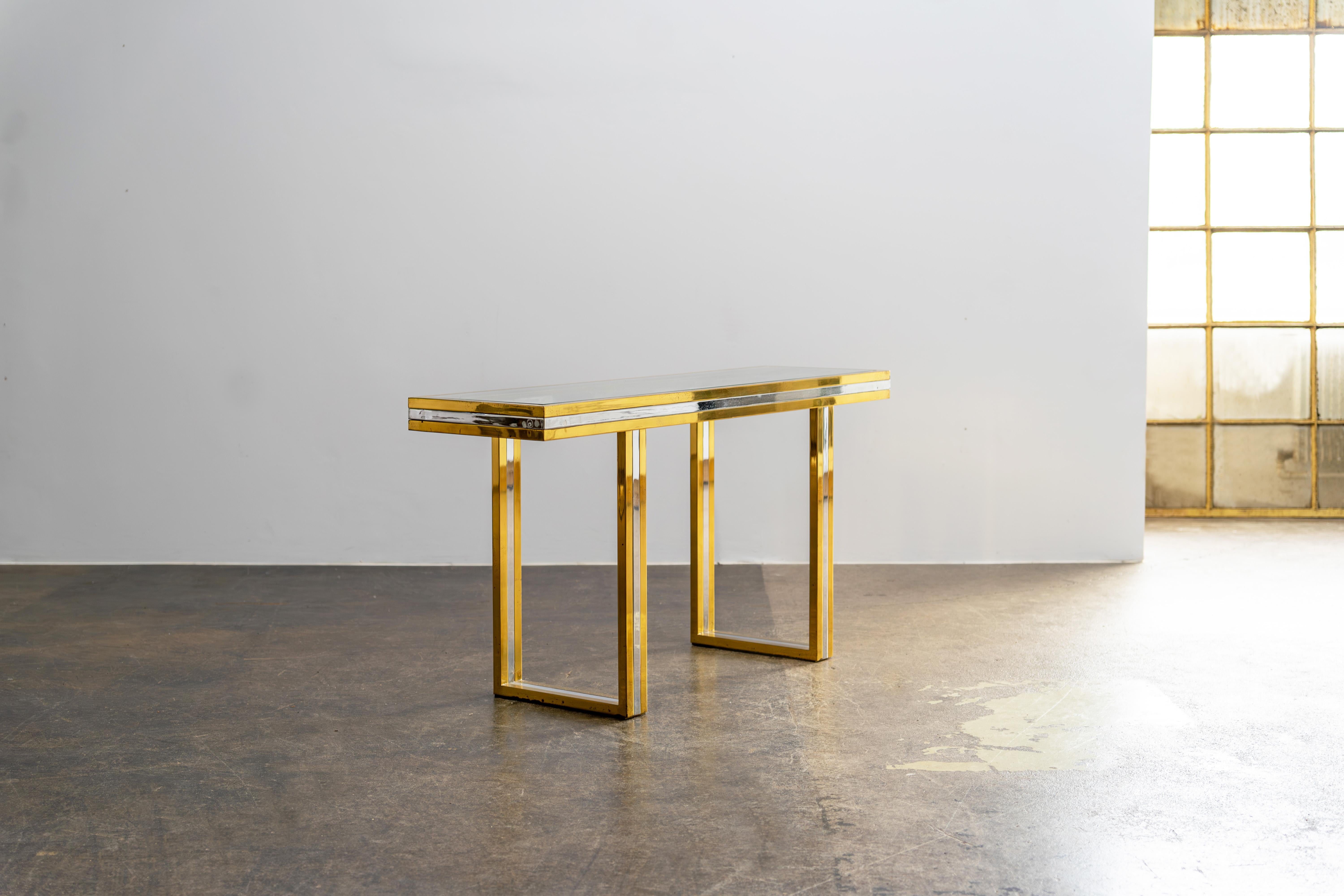 1970s Console Table attr. Romeo Rega, Brass, Chrome and Glass, Hollywood Regency In Good Condition For Sale In Rosendahl, DE