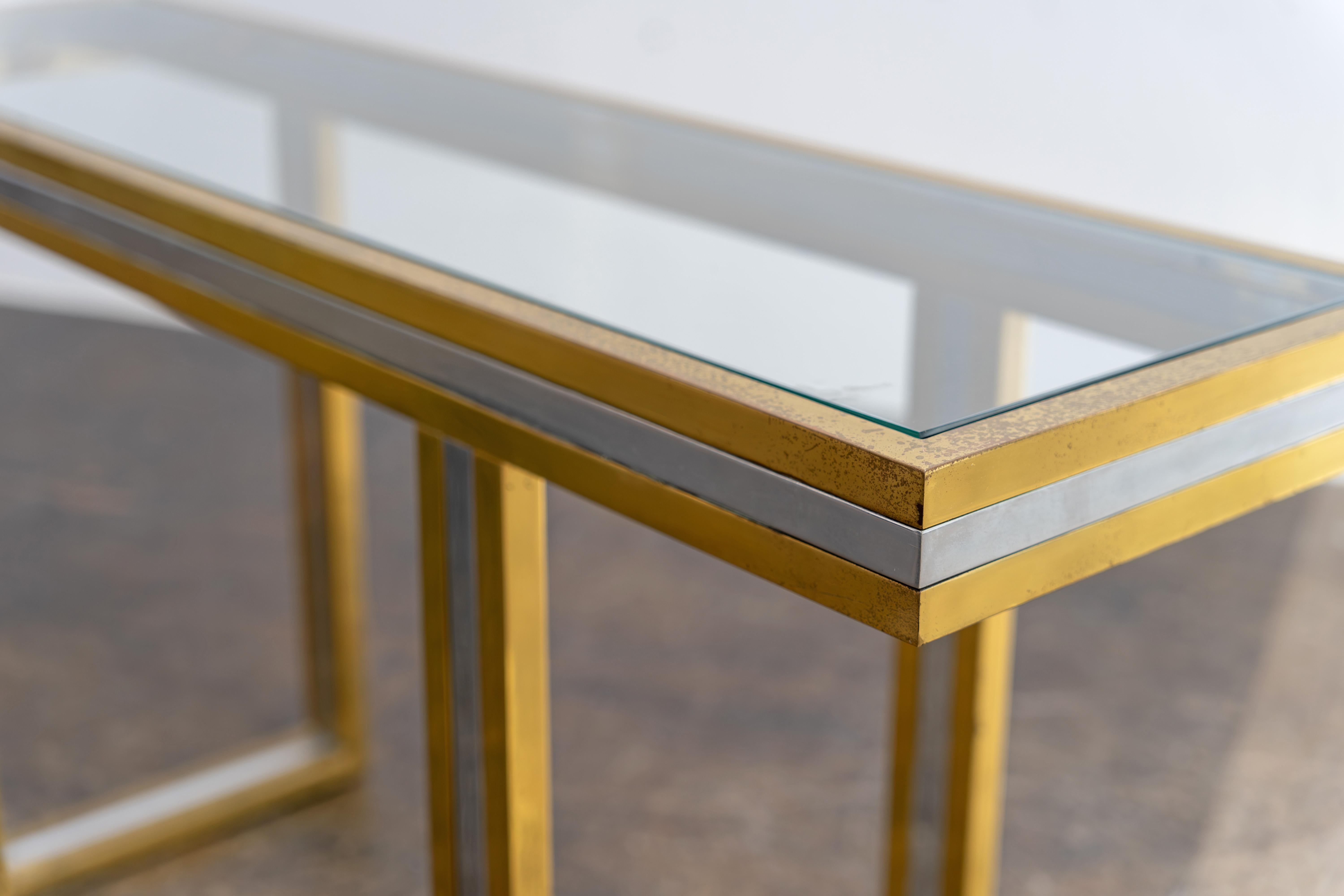 1970s Console Table attr. Romeo Rega, Brass, Chrome and Glass, Hollywood Regency For Sale 3