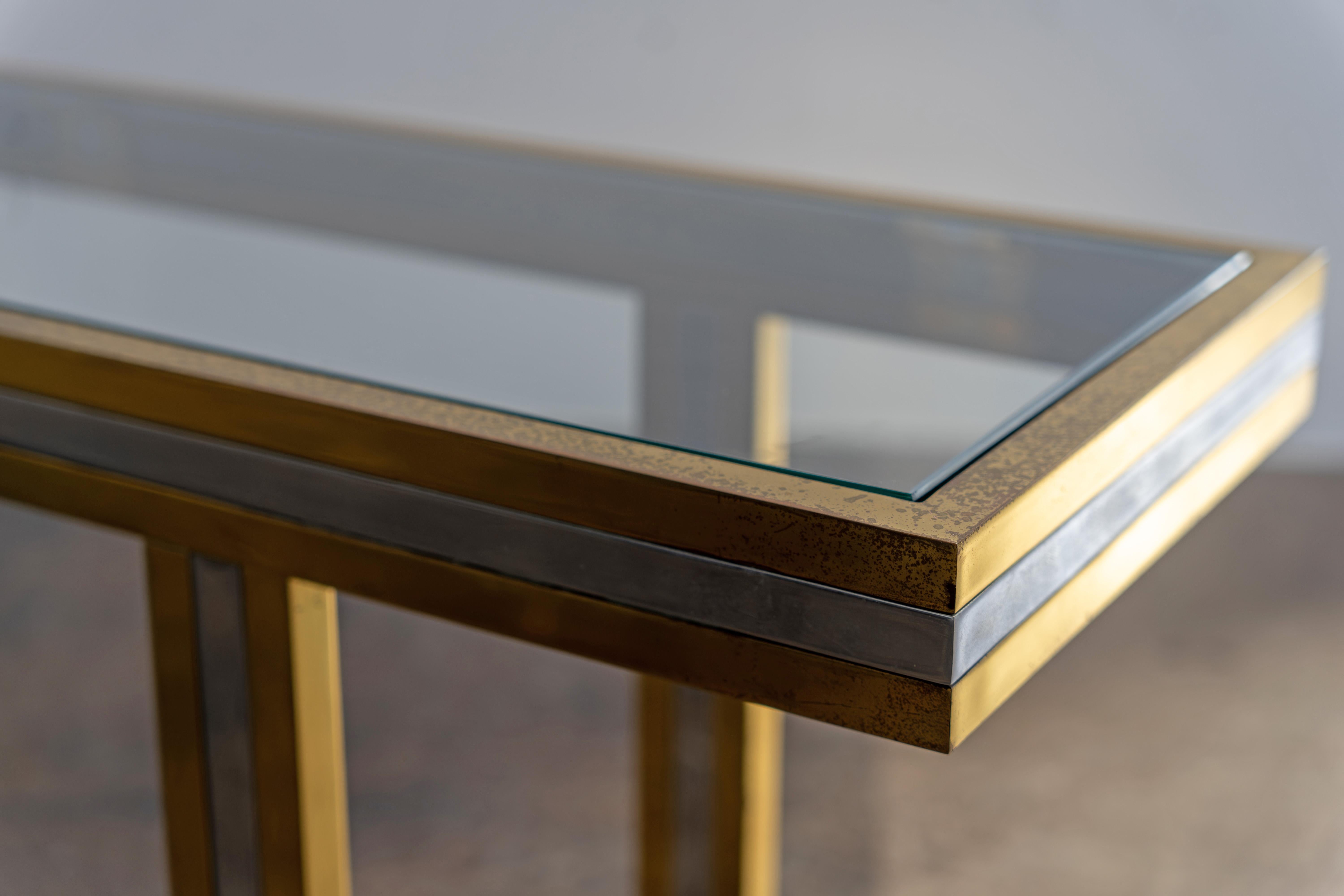 1970s Console Table attr. Romeo Rega, Brass, Chrome and Glass, Hollywood Regency For Sale 4