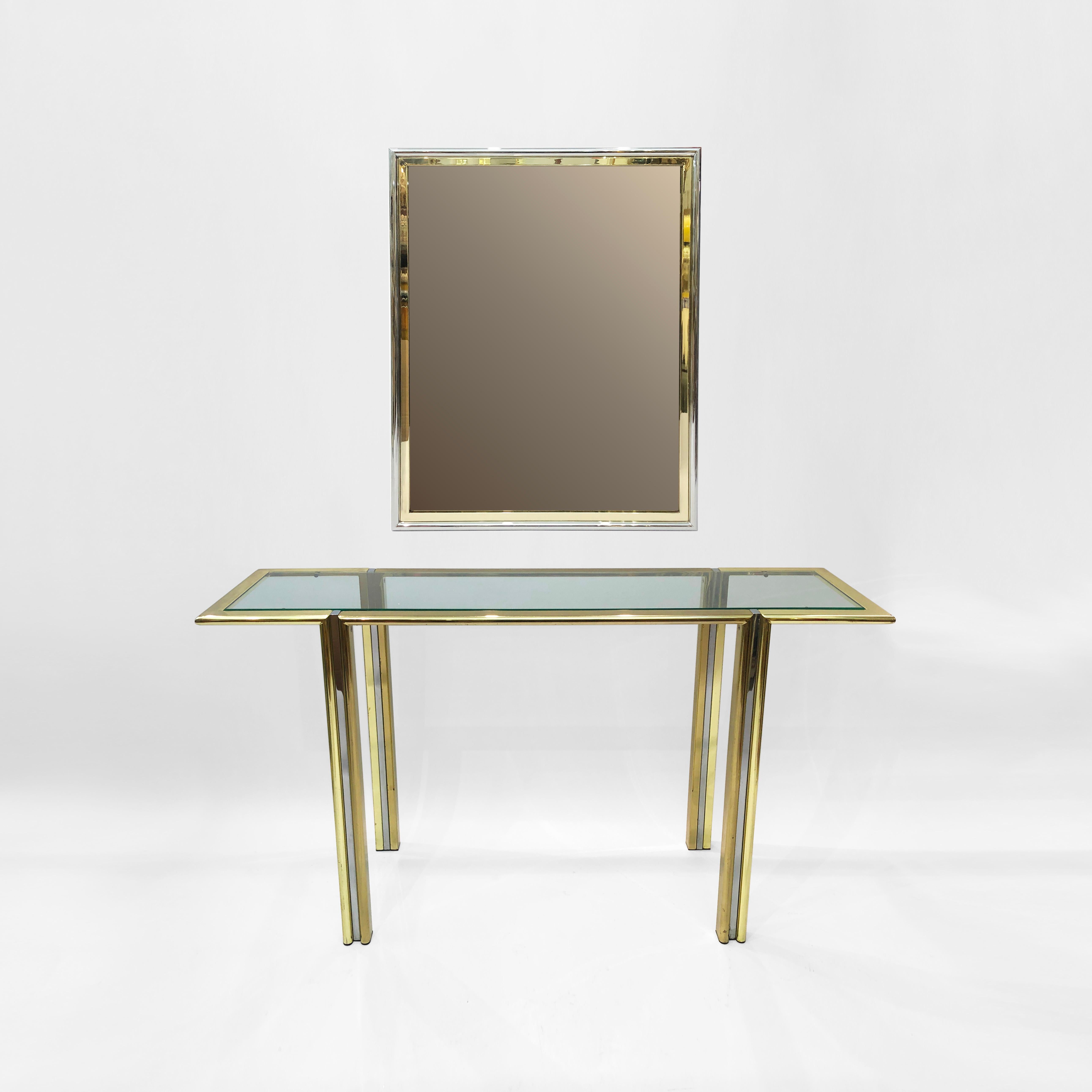 Italian 1970s Console Table Chrome Brass Hollywood Regency Mid-Century Modern Romeo Rega