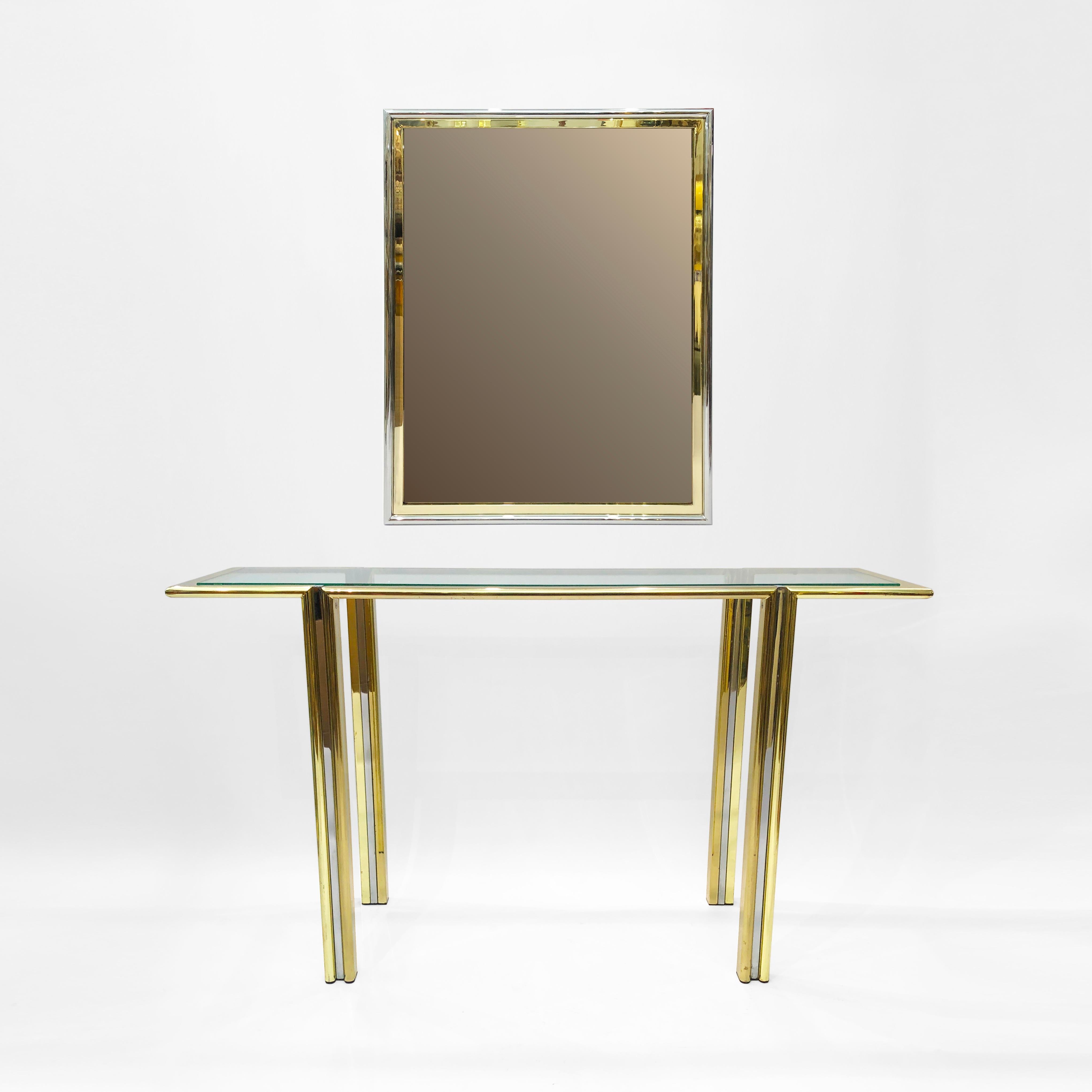 1970s Console Table Chrome Brass Hollywood Regency Mid-Century Modern Romeo Rega In Good Condition In London, GB