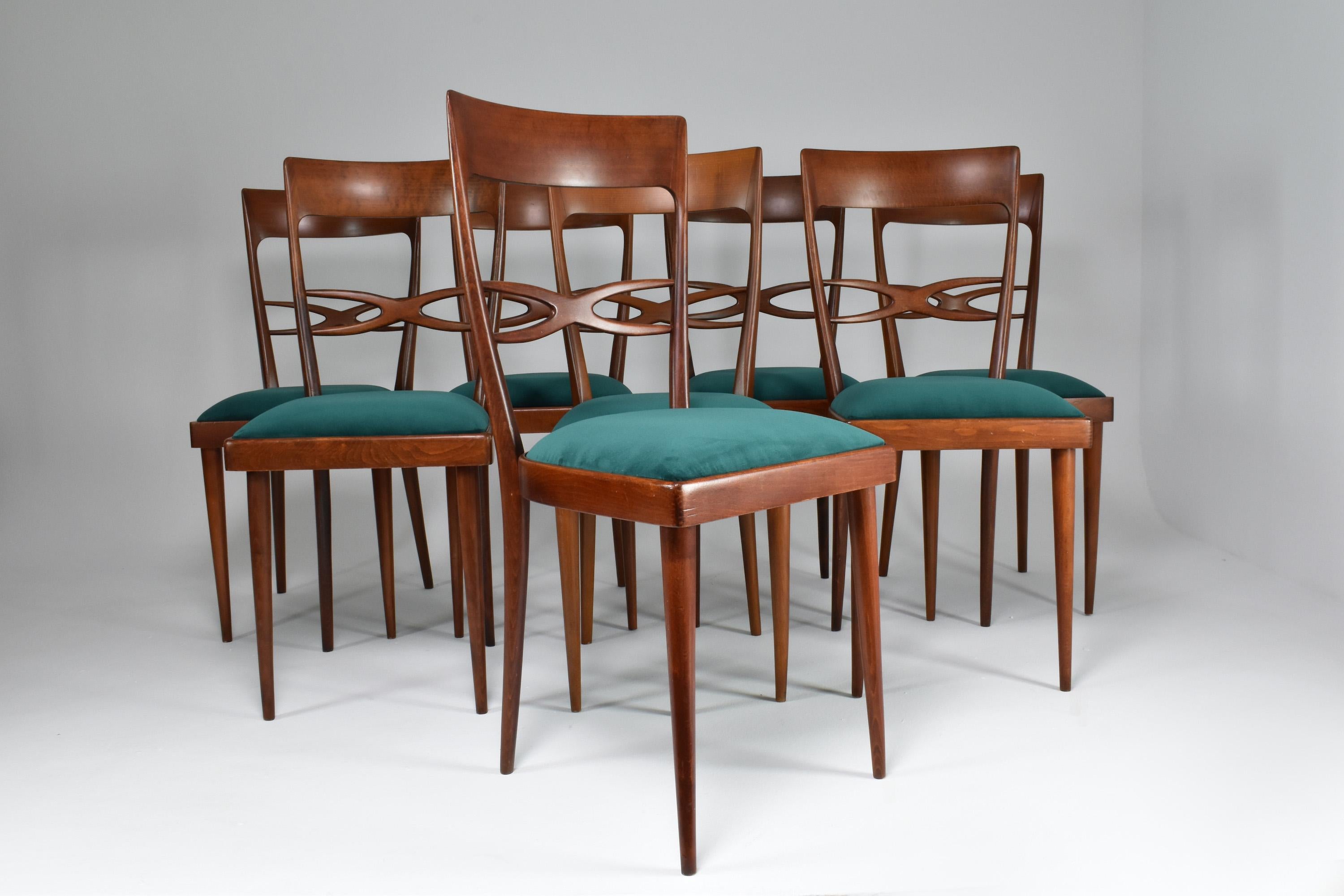 Mid-Century Modern 1970's Consorzio Sedie Friuli Restored Dining Chairs, Set of 8