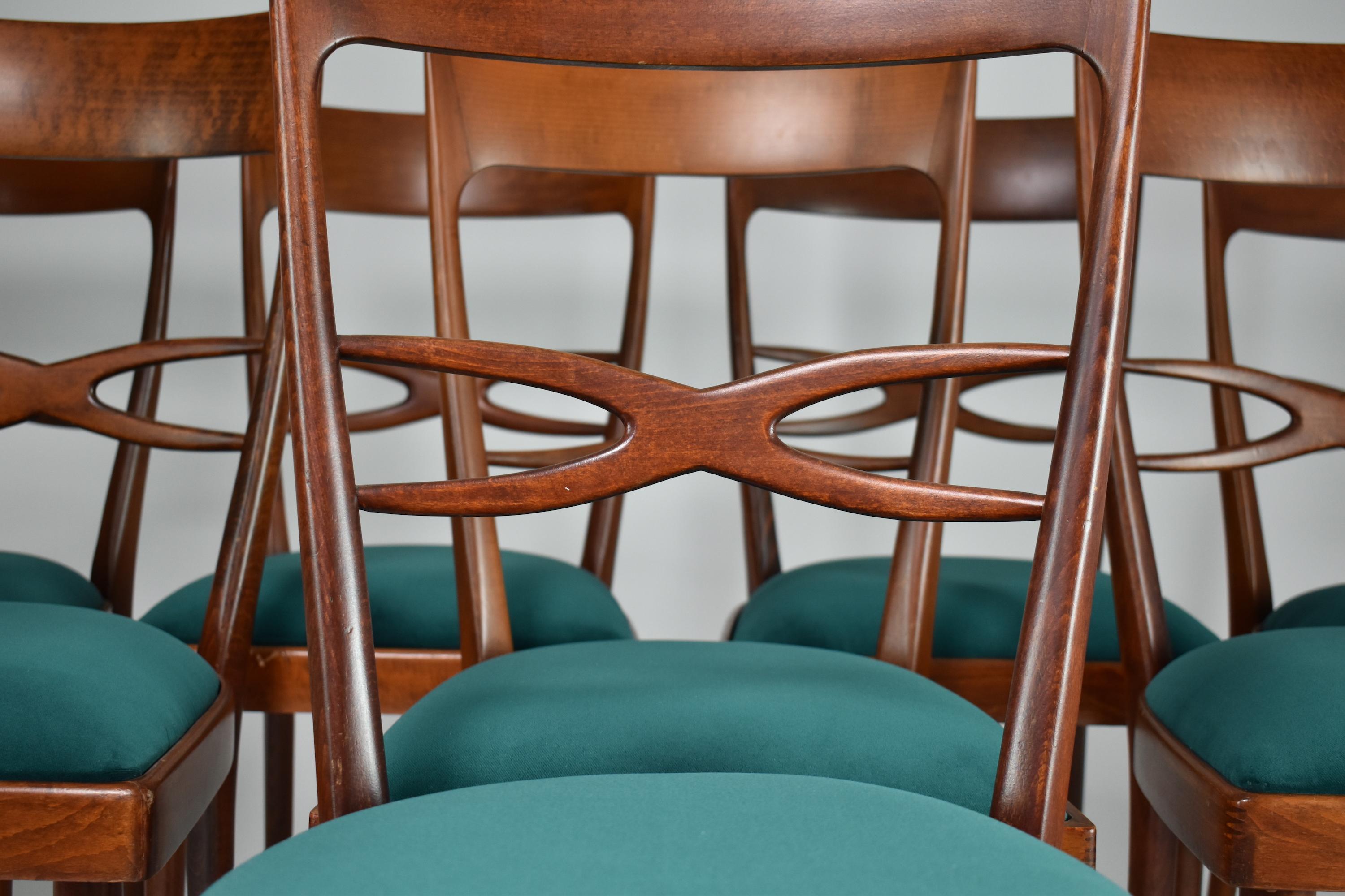 Velvet 1970's Consorzio Sedie Friuli Restored Dining Chairs, Set of 8